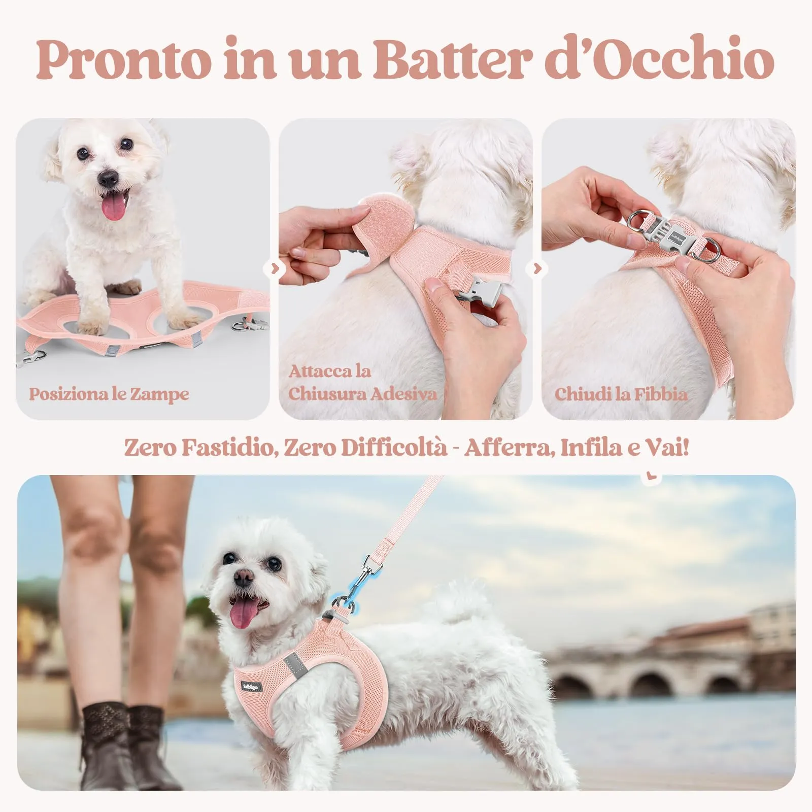 rabbitgoo Pettorina Cane Taglia Piccola con Guinzaglio, Rosa Chiaro M - immagine 8