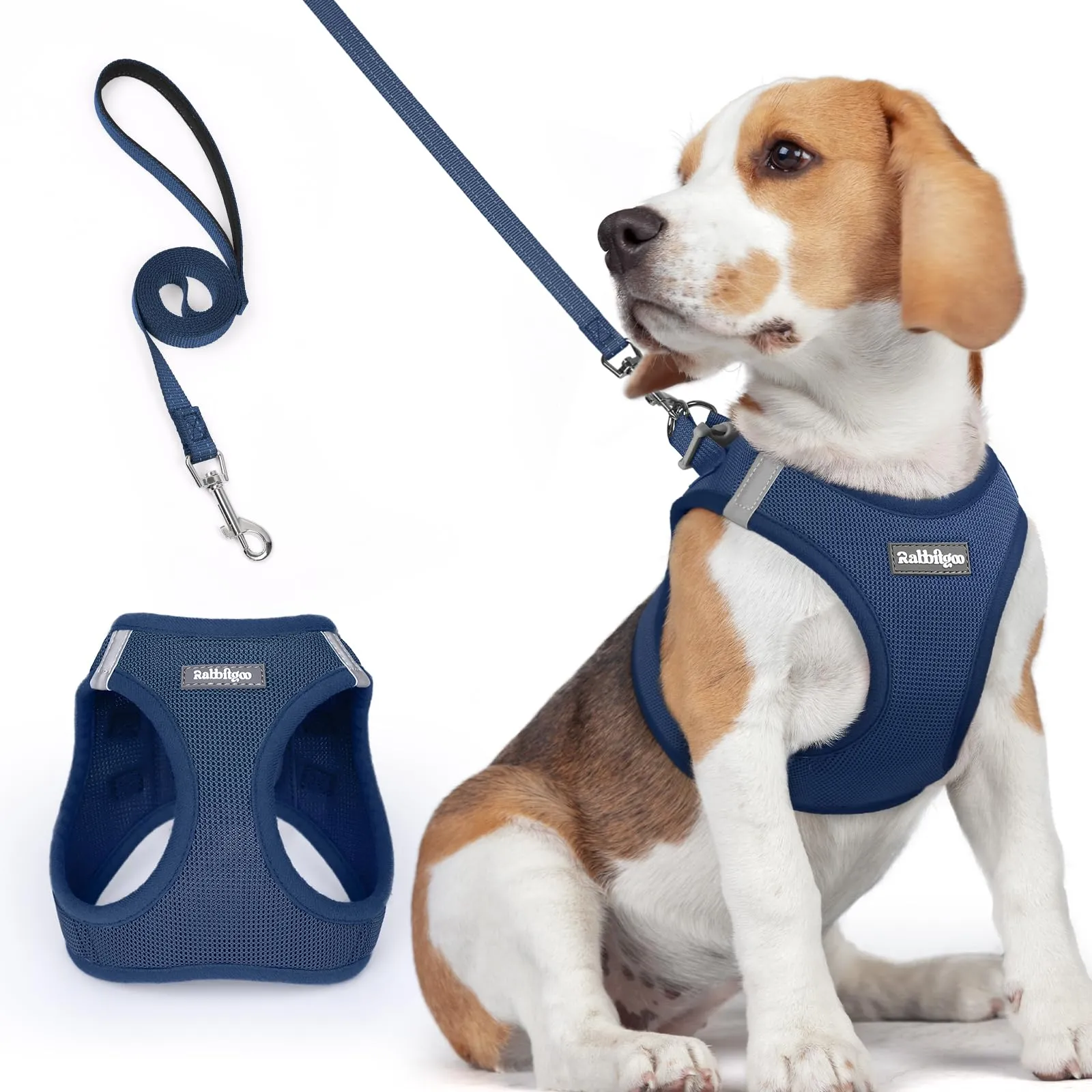 rabbitgoo Pettorina Cane Taglia Piccola con Guinzaglio, Blu Scuro L - immagine 1