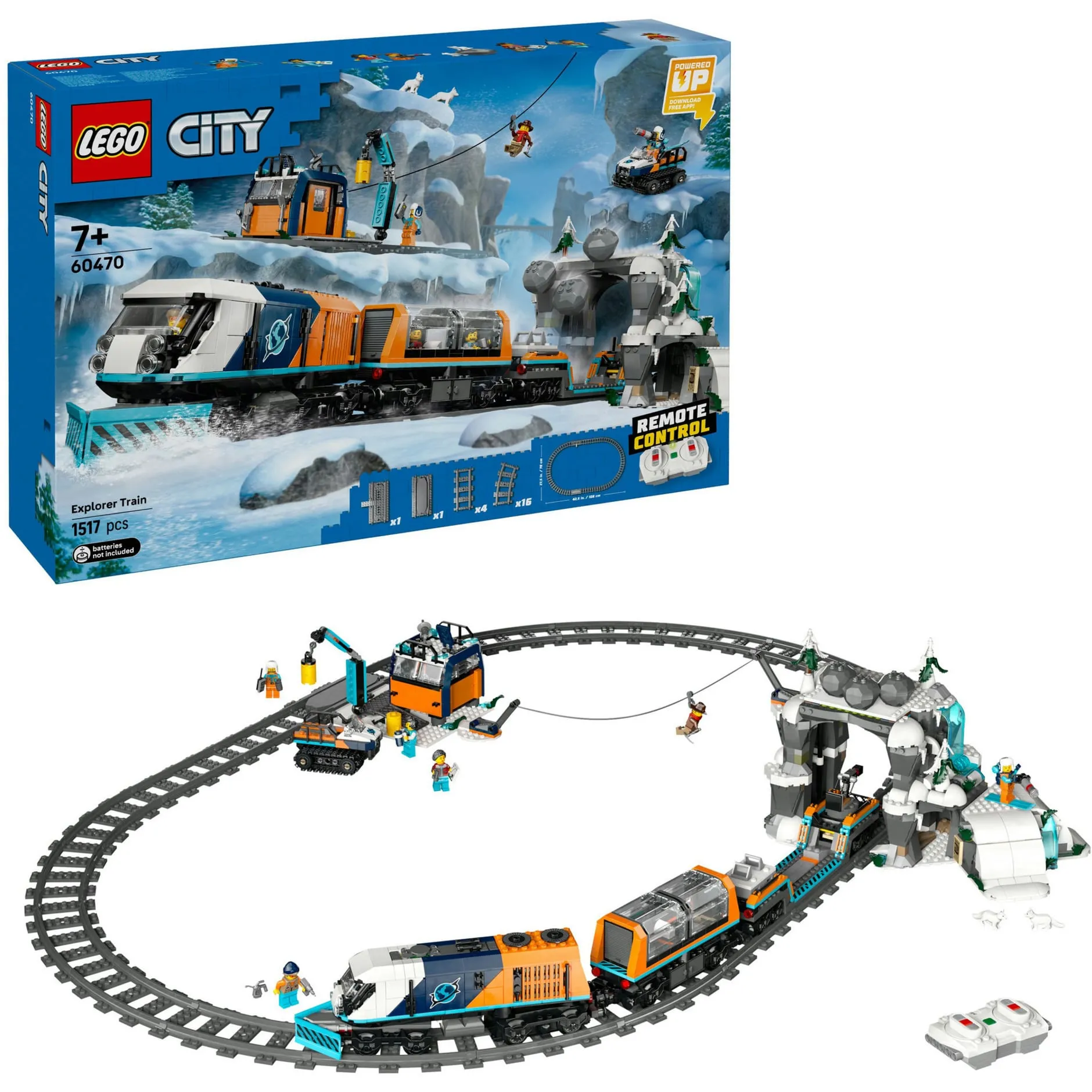 City 60470 Treno Espresso Artico degli Esploratori, Giocattolo Telecomandato con 22 Binari e 6 Minifigure, Idea Regalo 7+, Giochi di costruzione - immagine 1