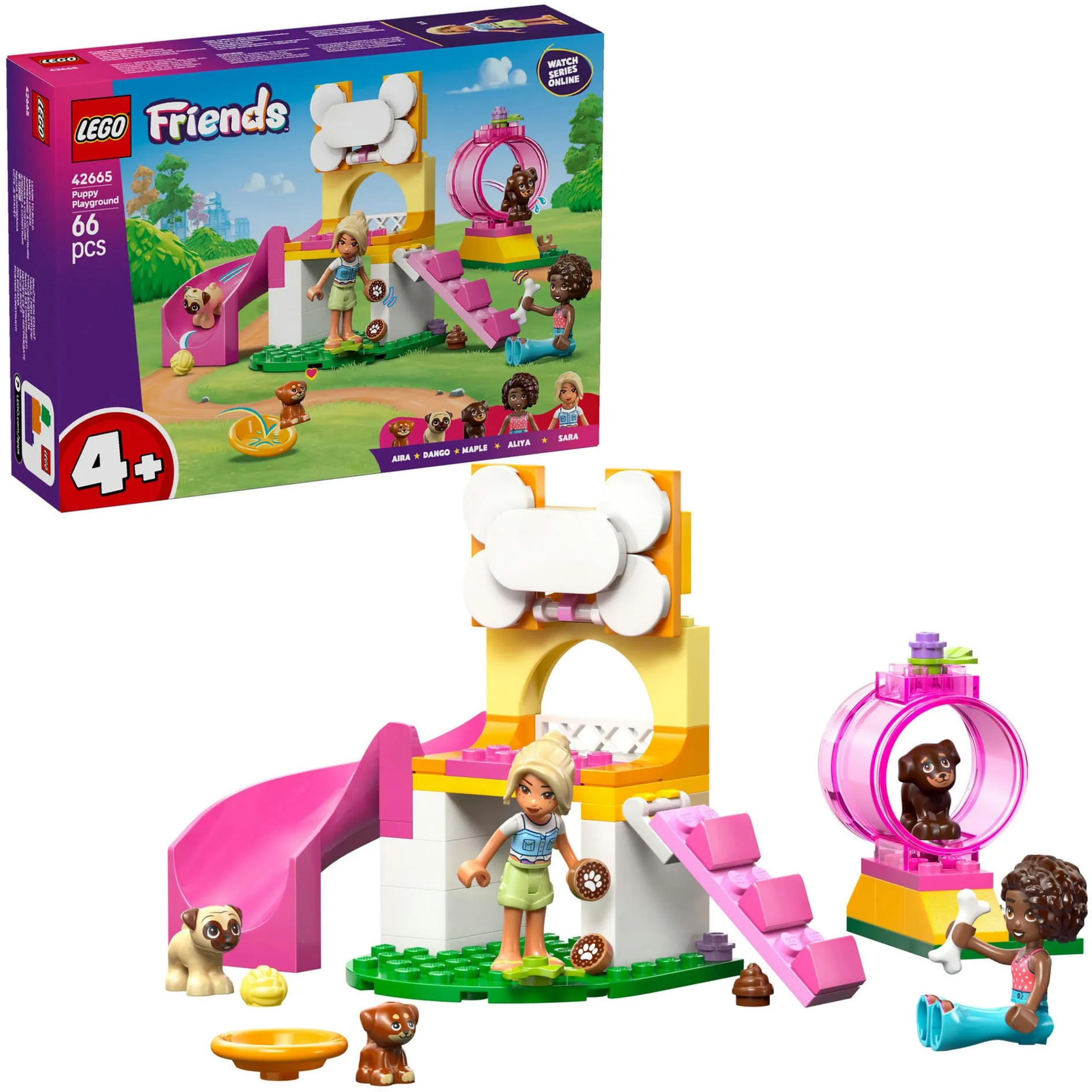 Friends 42665 Il Parco Giochi dei Cuccioli per Bambine e Bambini 4+ con Scivolo, 2 Mini Bamboline e 3 Figure di Animali, Giochi di costruzione - immagine 1