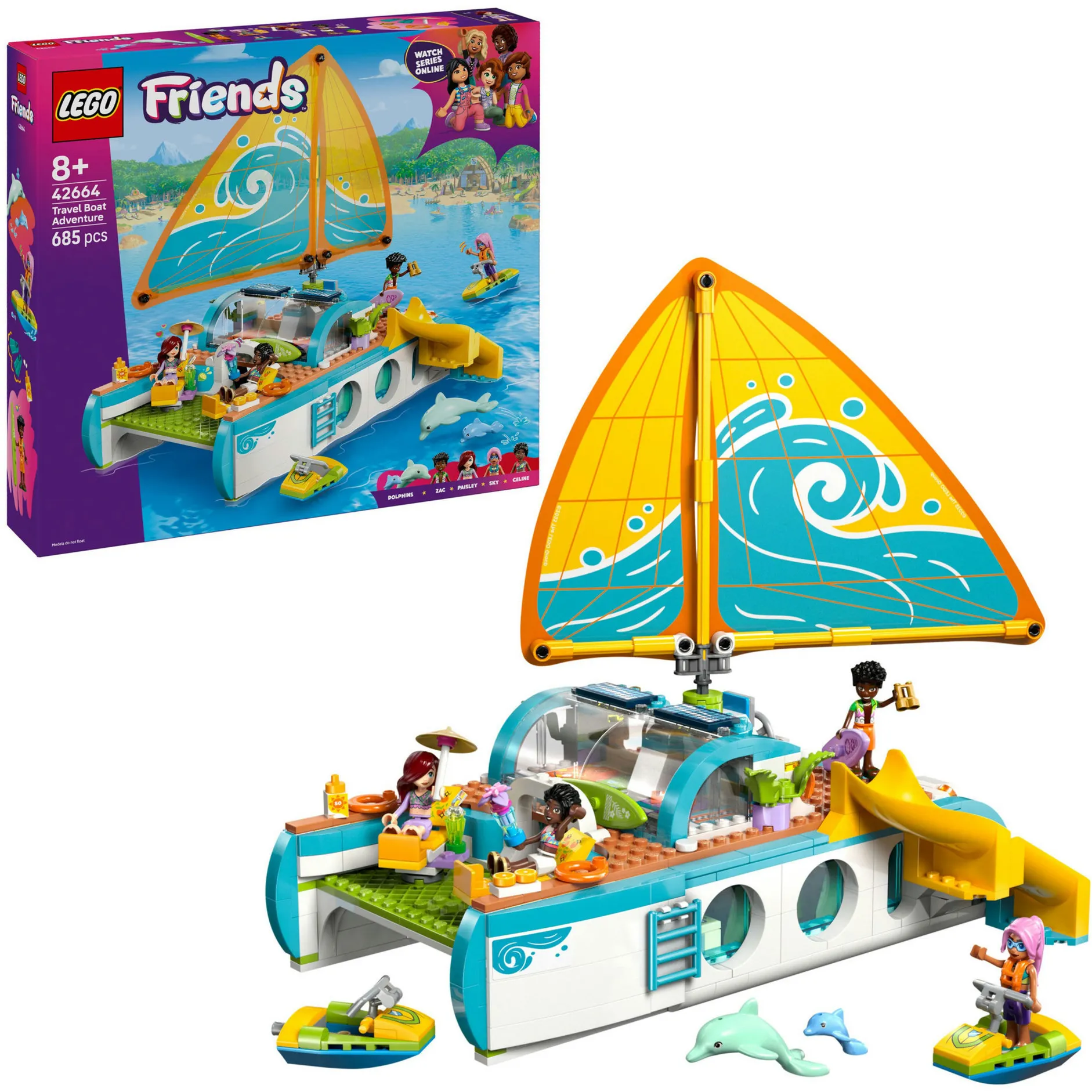 Friends 42664 Avventura sul Catamarano, Set con Barca Giocattolo, 4 Mini Bamboline e 2 Delfino, Idea Regalo 8+ Anni, Giochi di costruzione - immagine 1