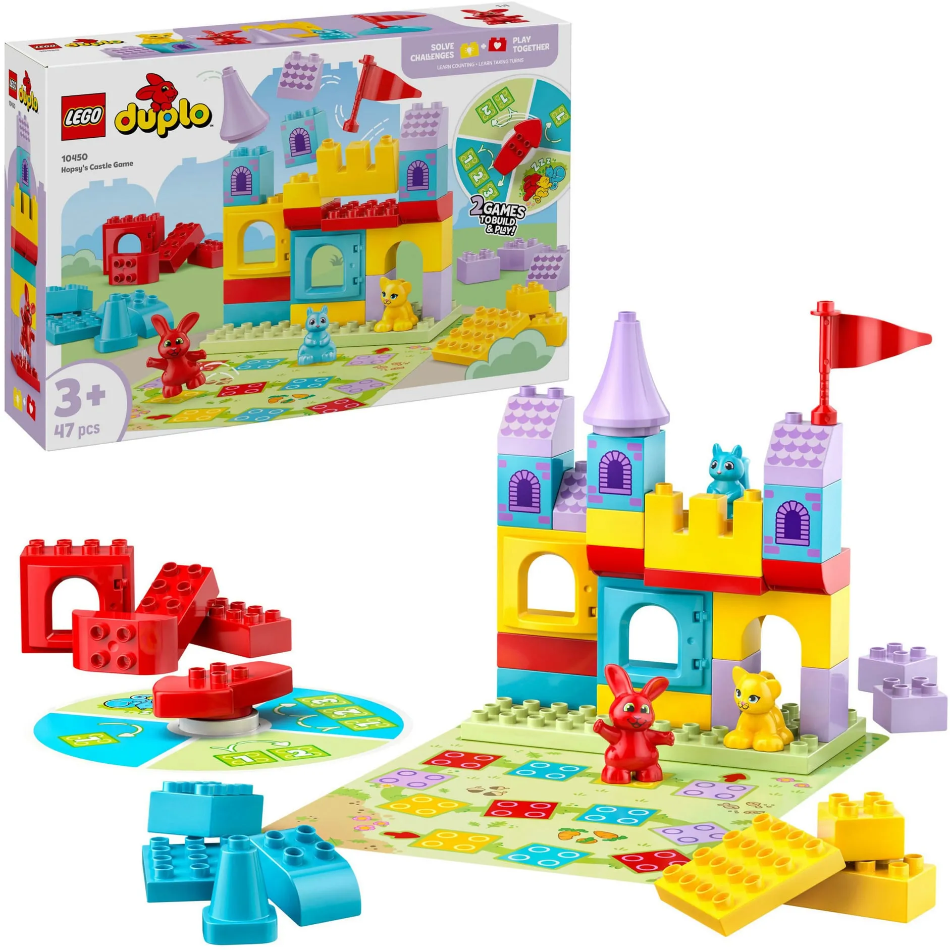 DUPLO 10450 Gioco al Castello con Salterello, Set con 3 Animali Giocattolo, Castello e Gioco da Tavolo per Bambini da 3+, Giochi di costruzione - immagine 1