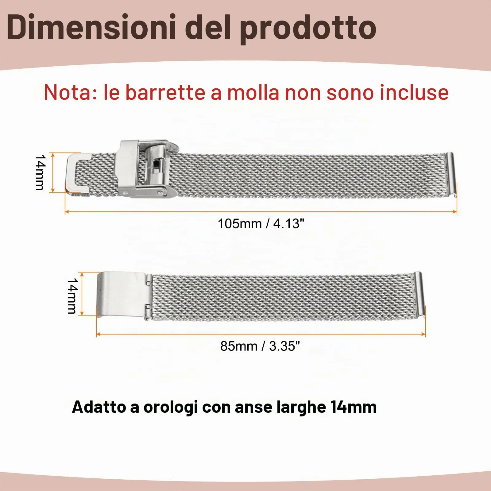 QUARKZMAN Cinturino Orologio in Maglia Acciaio Inossidabile 14mm Cinturini Orologio in Metallo Sgancio Rapido Regolabile Sostitutivo Smartwatch Uomo Donna, Argento - immagine 2