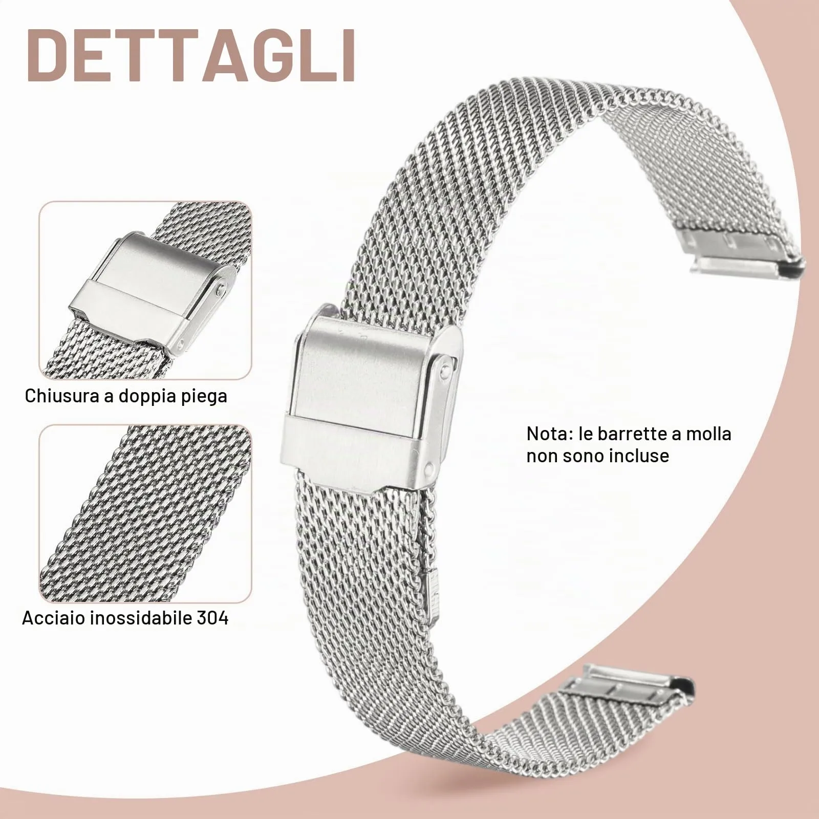 QUARKZMAN Cinturino Orologio in Maglia Acciaio Inossidabile 14mm Cinturini Orologio in Metallo Sgancio Rapido Regolabile Sostitutivo Smartwatch Uomo Donna, Argento - immagine 3