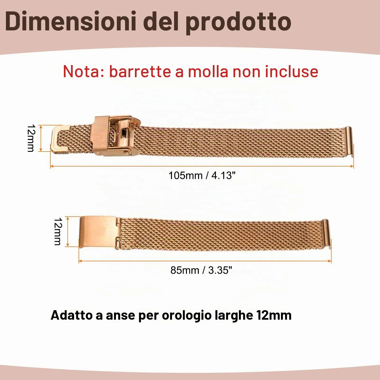 QUARKZMAN Cinturino Orologio in Maglia Acciaio Inossidabile 12mm Cinturini Orologio in Metallo Sgancio Rapido Regolabile Sostitutivo Smartwatch Per Donna, Oro Rosa - immagine 2