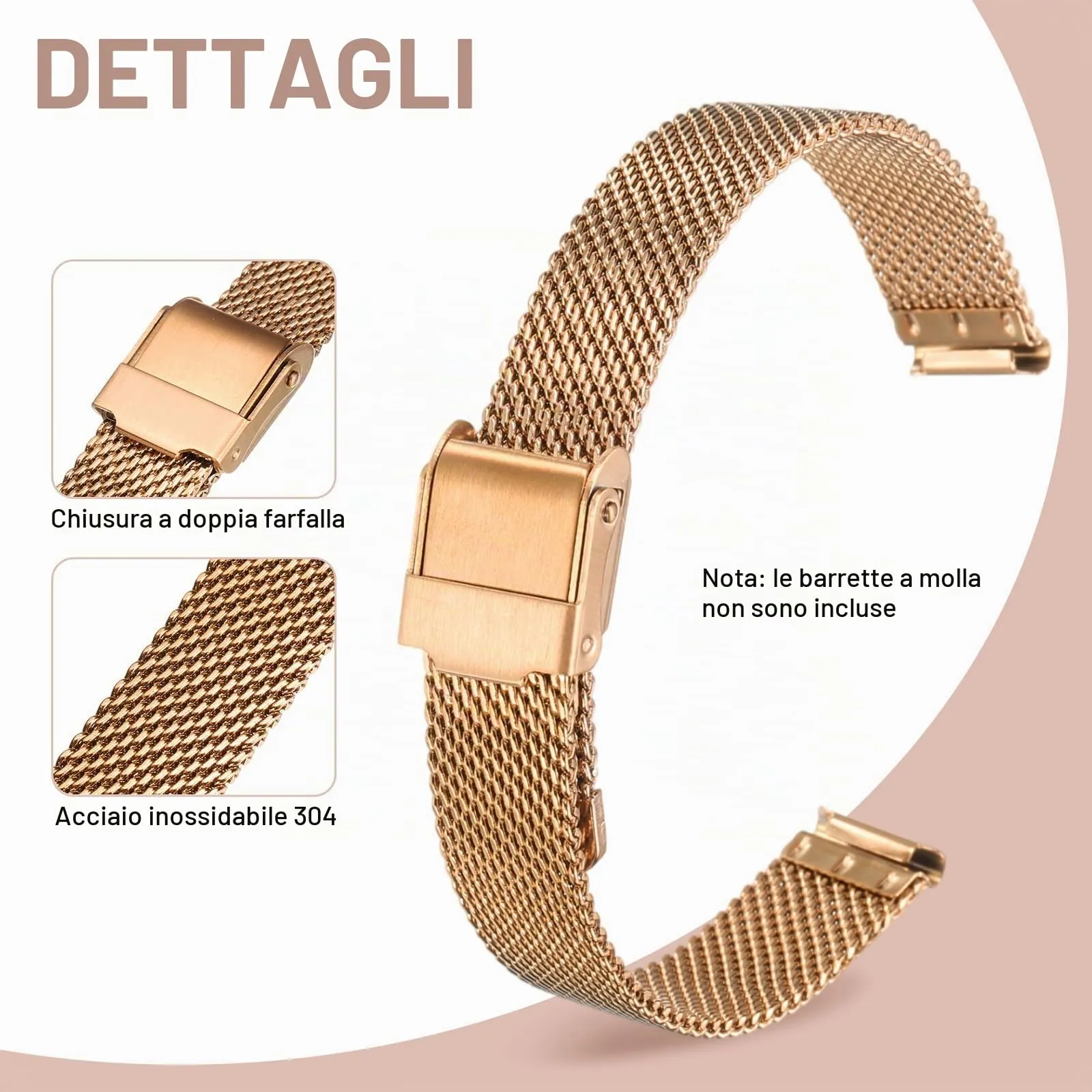 QUARKZMAN Cinturino Orologio in Maglia Acciaio Inossidabile 12mm Cinturini Orologio in Metallo Sgancio Rapido Regolabile Sostitutivo Smartwatch Per Donna, Oro Rosa - immagine 3