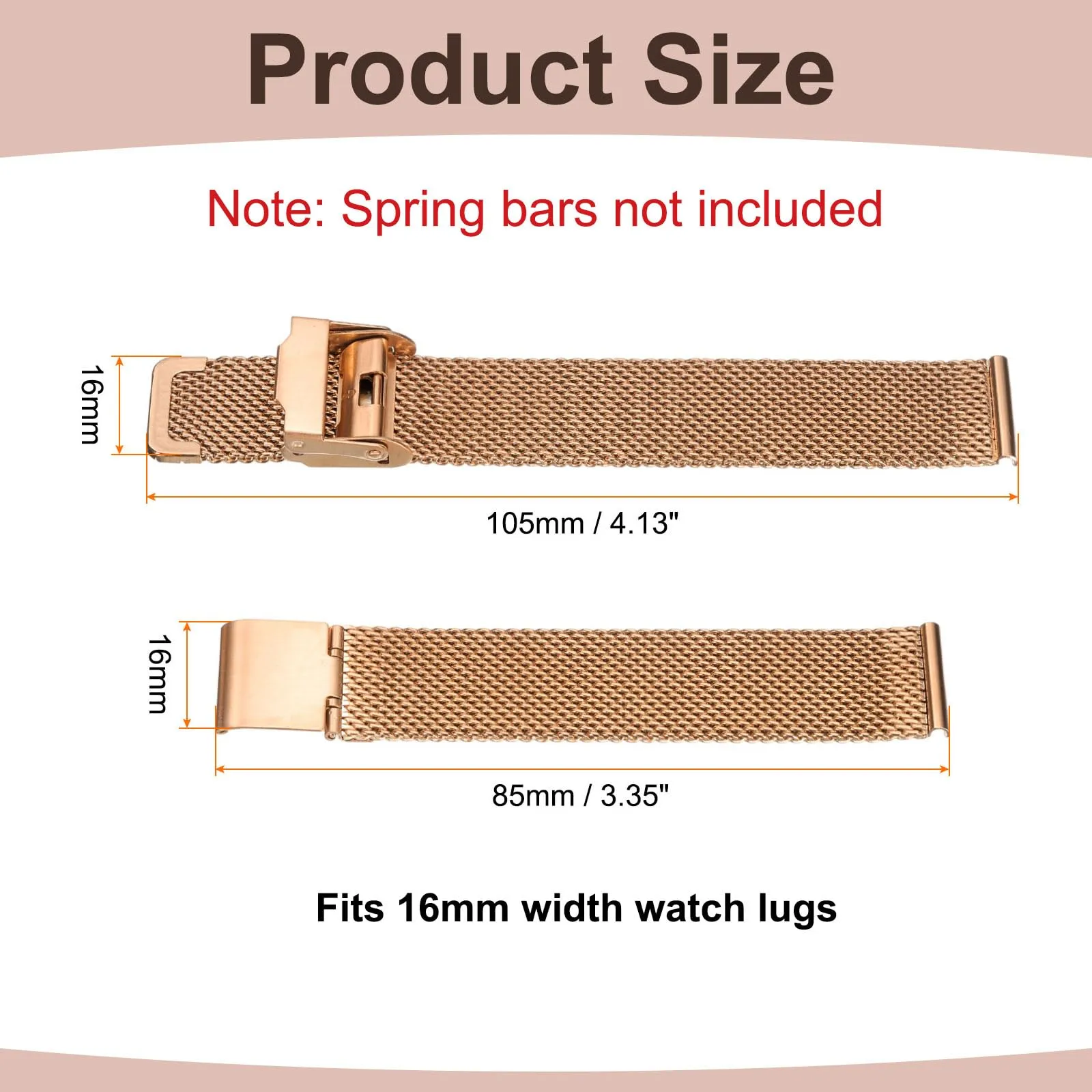 QUARKZMAN Cinturino Orologio in Maglia Acciaio Inossidabile 16mm Cinturini Orologio in Metallo Sgancio Rapido Regolabile Sostitutivo Smartwatch Per Donna, Oro Rosa - immagine 2