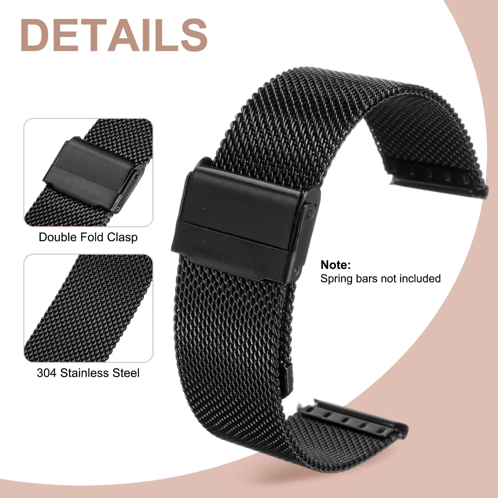 QUARKZMAN Cinturino Orologio in Maglia Acciaio Inossidabile 21mm Cinturini Orologio in Metallo Sgancio Rapido Regolabile Sostitutivo Smartwatch Per Donna, Nero - immagine 3