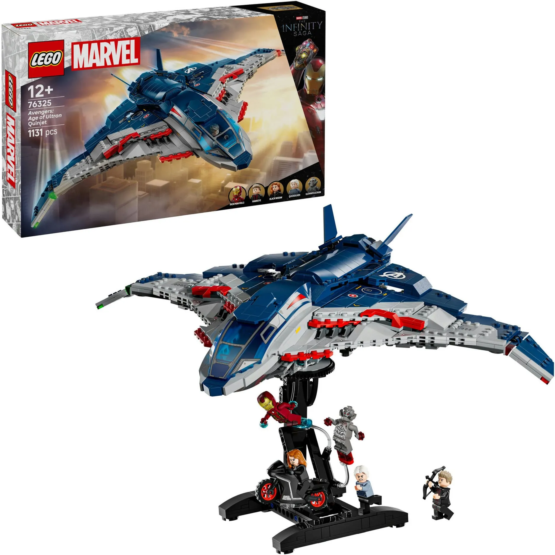 | Marvel 76325 Quinjet Avengers: Age of Ultron, Aereo Giocattolo dei Supereroi con Moto e 5 Minifigure, Idea Regalo 12+, Giochi di costruzione - immagine 1