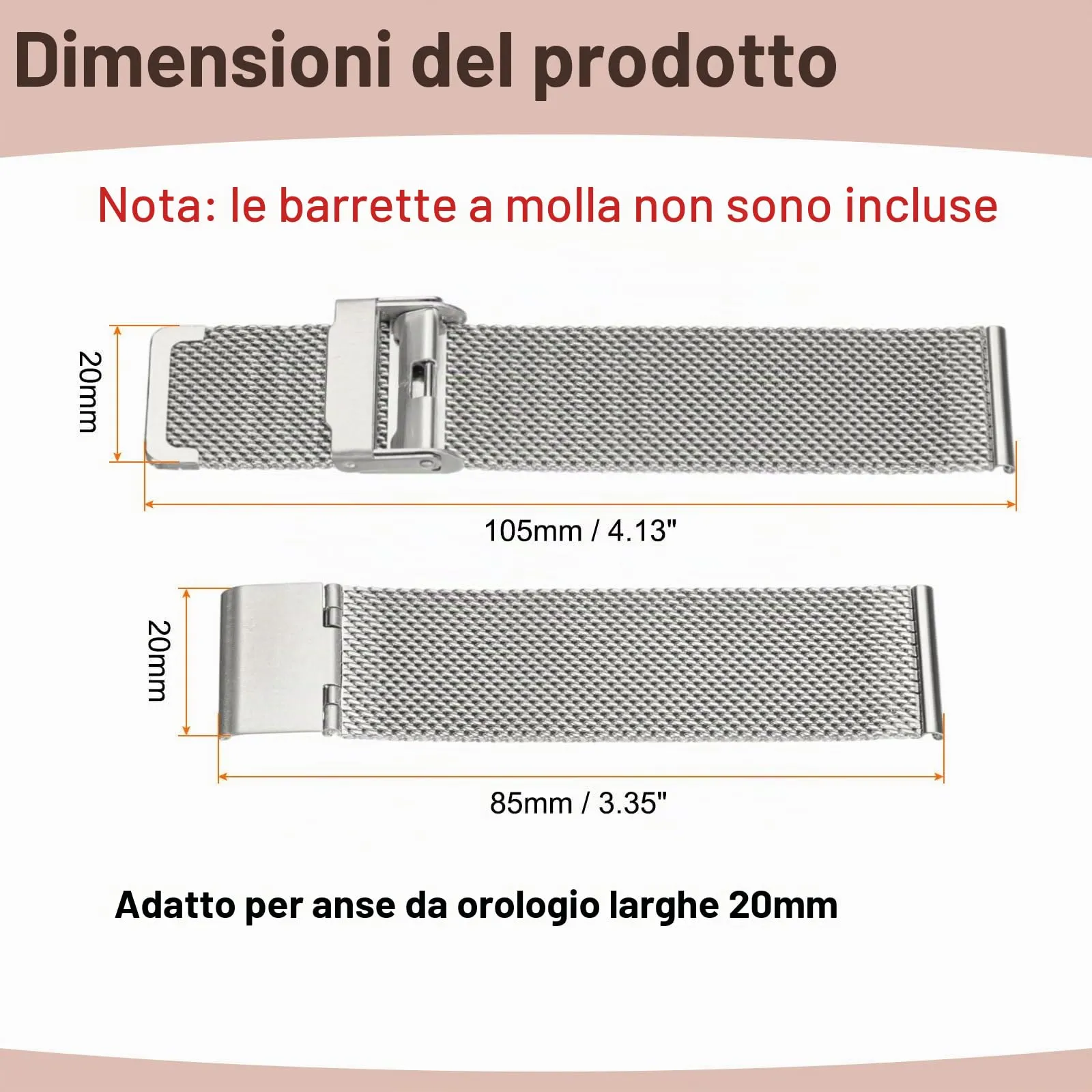 QUARKZMAN Cinturino Orologio in Maglia Acciaio Inossidabile 20mm Cinturini Orologio in Metallo Sgancio Rapido Regolabile Sostitutivo Smartwatch Uomo Donna, Argento - immagine 2
