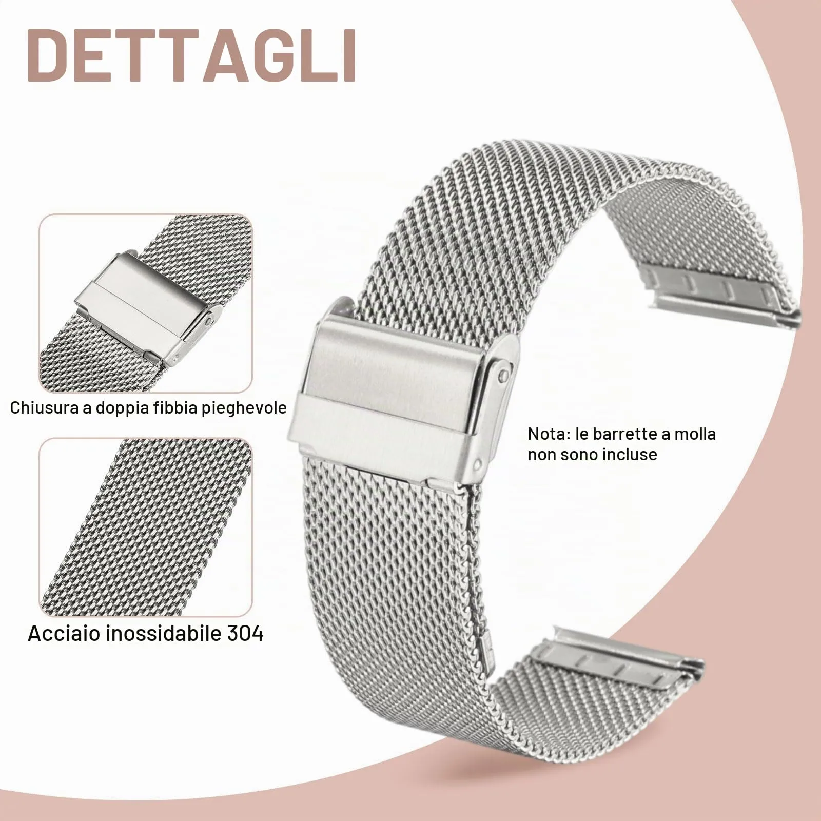 QUARKZMAN Cinturino Orologio in Maglia Acciaio Inossidabile 20mm Cinturini Orologio in Metallo Sgancio Rapido Regolabile Sostitutivo Smartwatch Uomo Donna, Argento - immagine 3