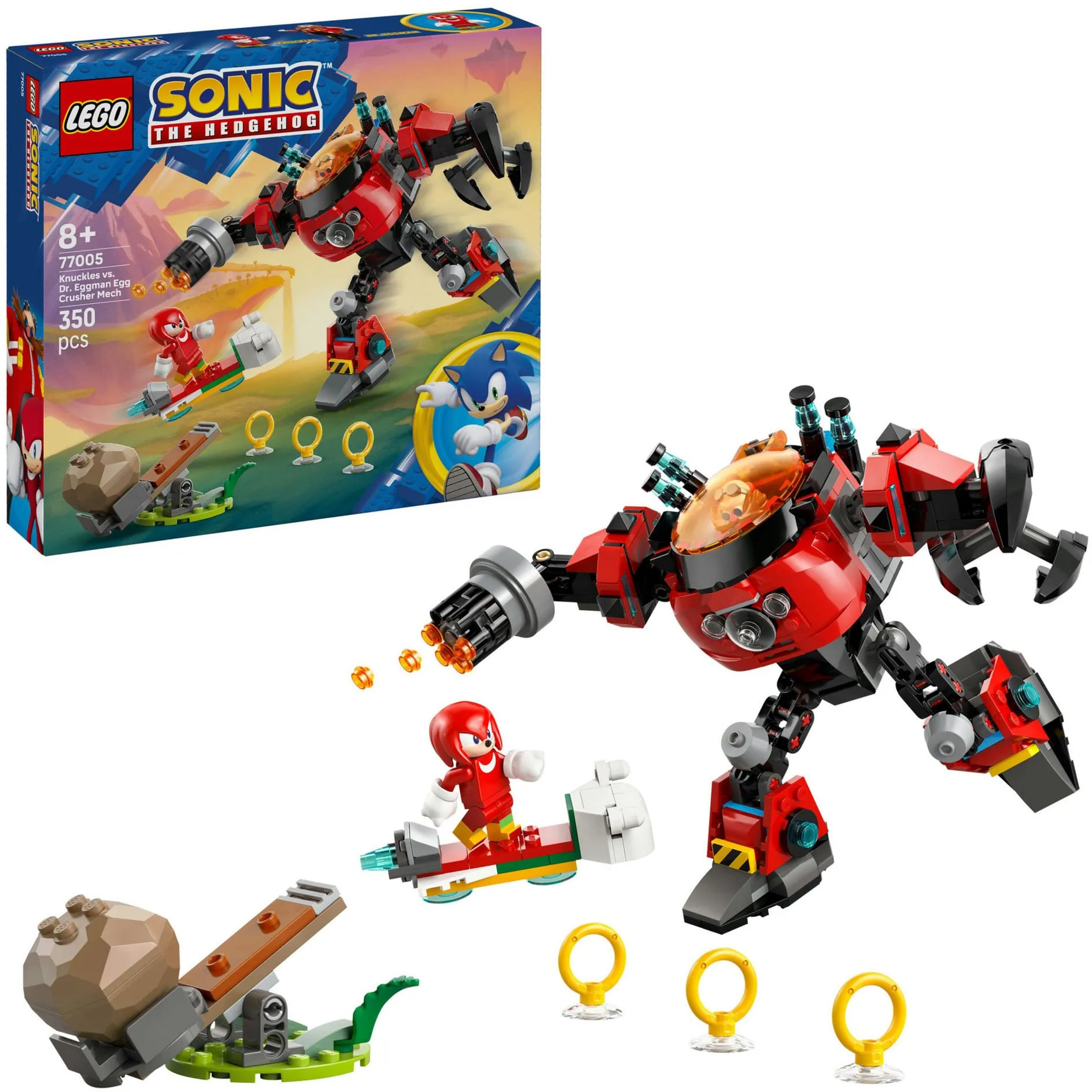 Sonic 77005 Knuckles vs. il Mech Egg Crusher del Dr. Eggman con 2 Minifigure, Anelli e Smeraldi del Caos per Bambini 8+, Giochi di costruzione - immagine 1