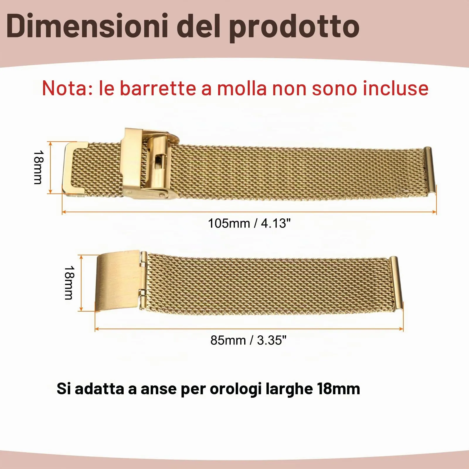 QUARKZMAN Cinturino Orologio in Maglia Acciaio Inossidabile 18mm Cinturini Orologio in Metallo Sgancio Rapido Regolabile Sostitutivo Smartwatch Uomo Donna, Oro - immagine 2