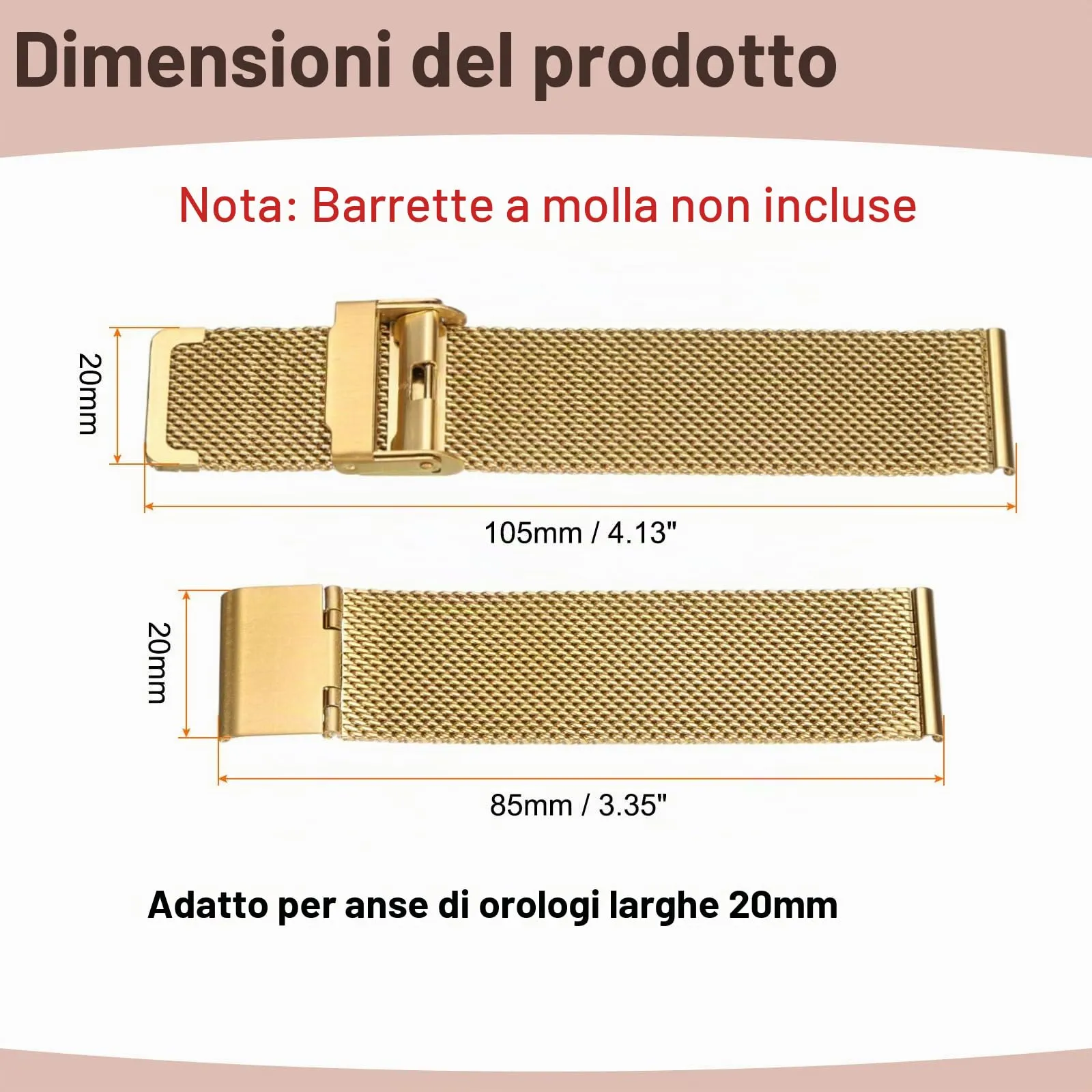 QUARKZMAN Cinturino Orologio in Maglia Acciaio Inossidabile 20mm Cinturini Orologio in Metallo Sgancio Rapido Regolabile Sostitutivo Smartwatch Uomo Donna, Oro - immagine 2