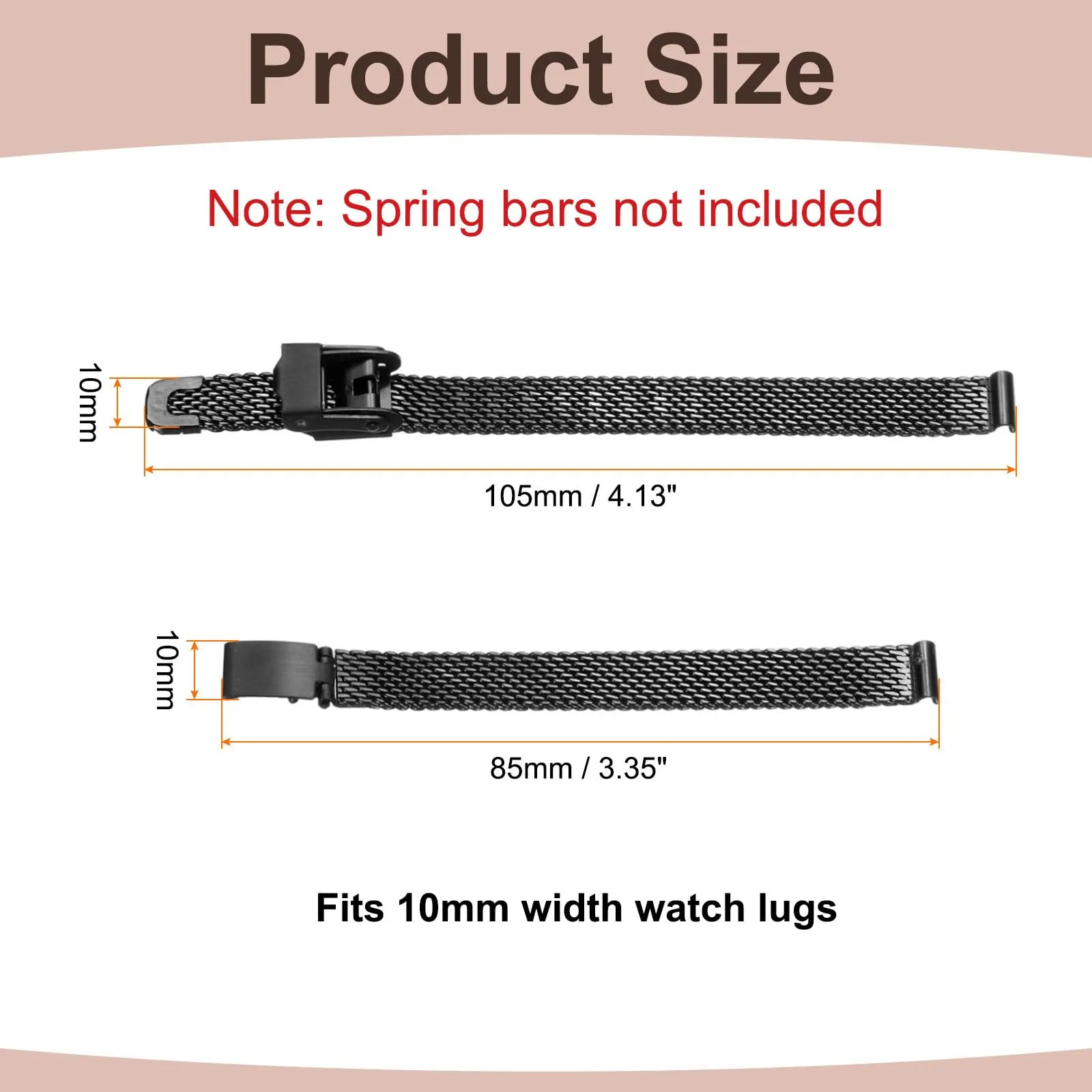 QUARKZMAN Cinturino Orologio in Maglia Acciaio Inossidabile 10mm Cinturini Orologio in Metallo Sgancio Rapido Regolabile Sostitutivo Smartwatch Uomo Donna, Nero - immagine 2