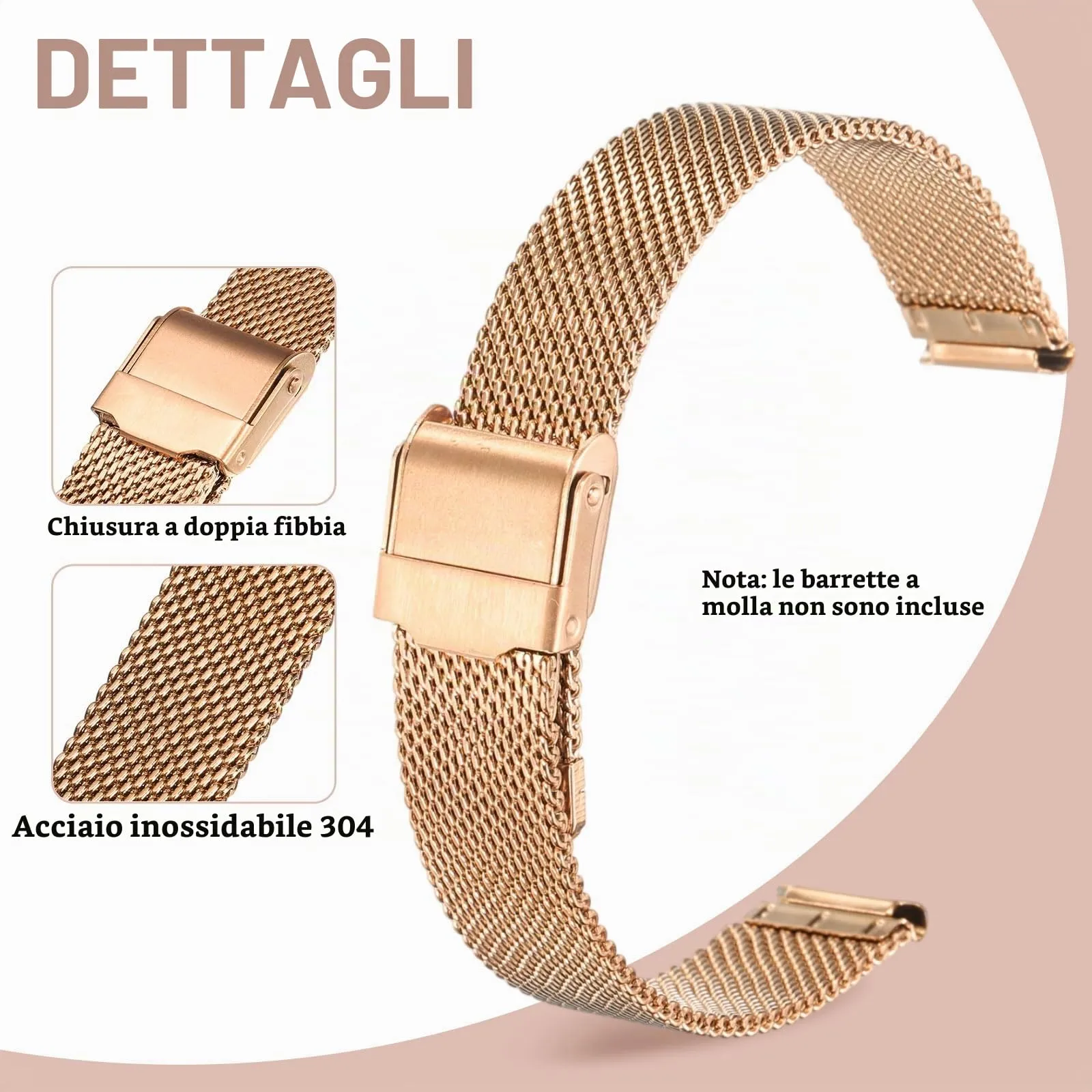 QUARKZMAN Cinturino Orologio in Maglia Acciaio Inossidabile 15mm Cinturini Orologio in Metallo Sgancio Rapido Regolabile Sostitutivo Smartwatch Per Donna, Oro Rosa - immagine 3