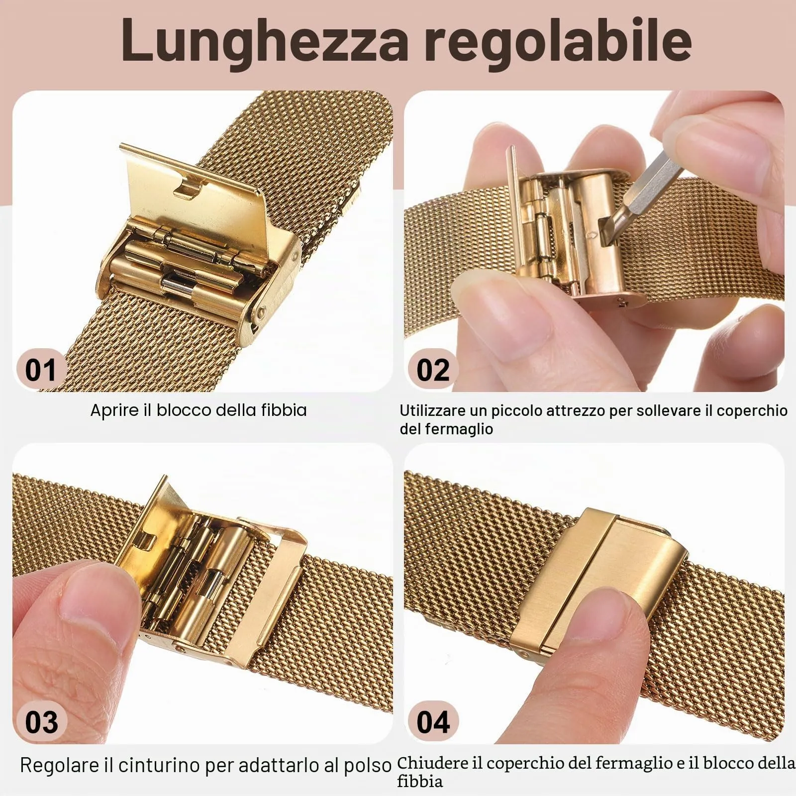 QUARKZMAN Cinturino Orologio in Maglia Acciaio Inossidabile 15mm Cinturini Orologio in Metallo Sgancio Rapido Regolabile Sostitutivo Smartwatch Per Donna, Oro Rosa - immagine 5