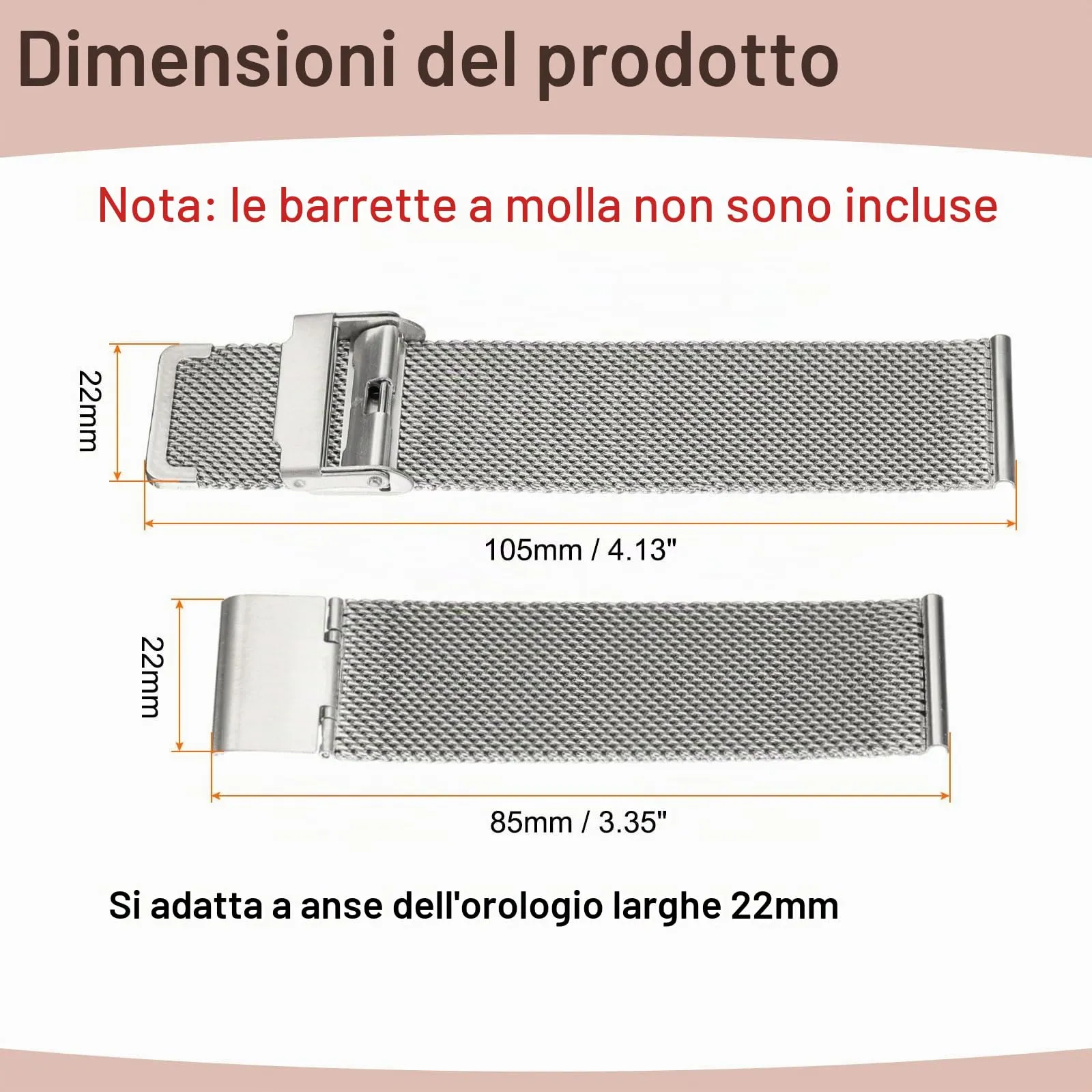 QUARKZMAN Cinturino Orologio in Maglia Acciaio Inossidabile 22mm Cinturini Orologio in Metallo Sgancio Rapido Regolabile Sostitutivo Smartwatch Uomo Donna, Argento - immagine 2