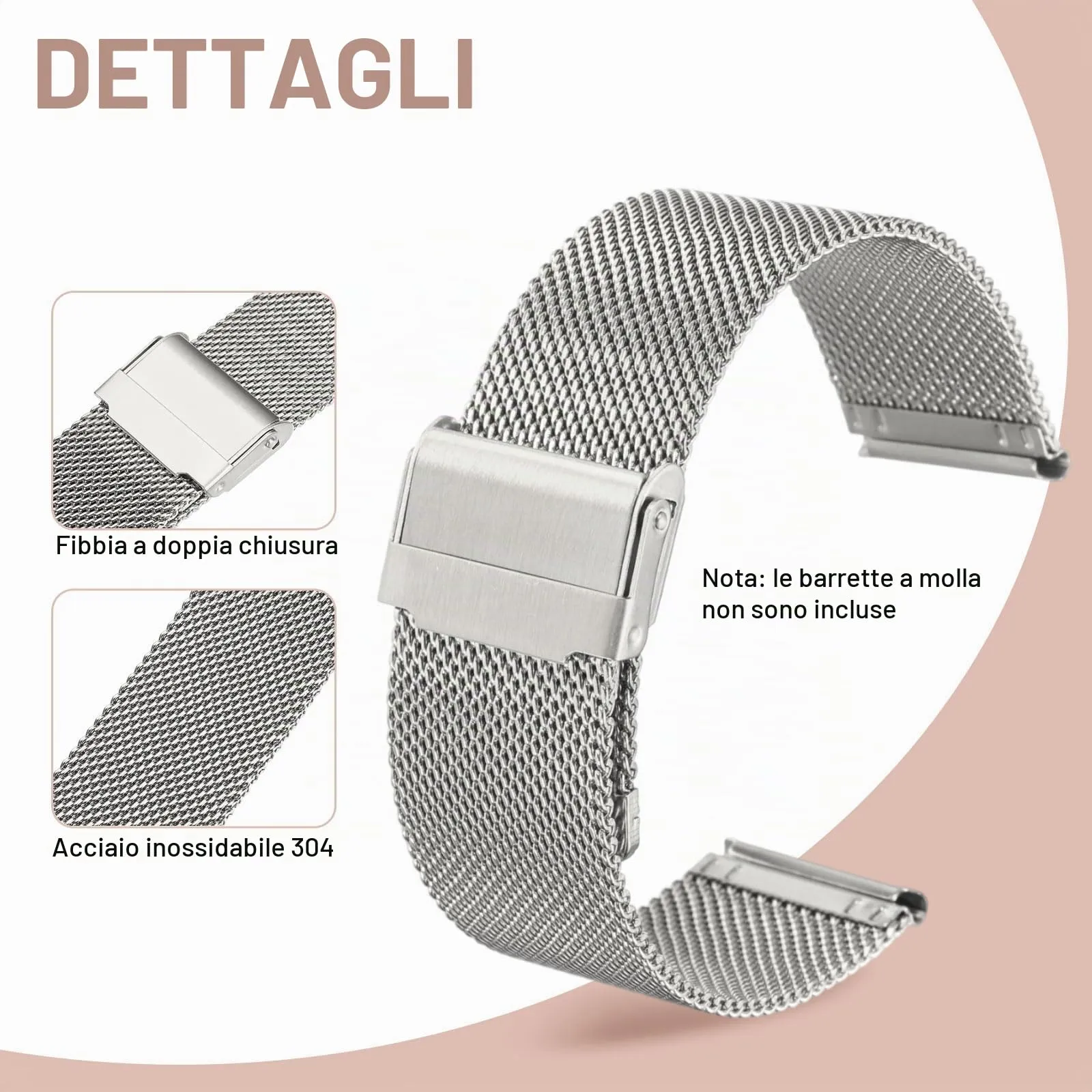 QUARKZMAN Cinturino Orologio in Maglia Acciaio Inossidabile 22mm Cinturini Orologio in Metallo Sgancio Rapido Regolabile Sostitutivo Smartwatch Uomo Donna, Argento - immagine 3