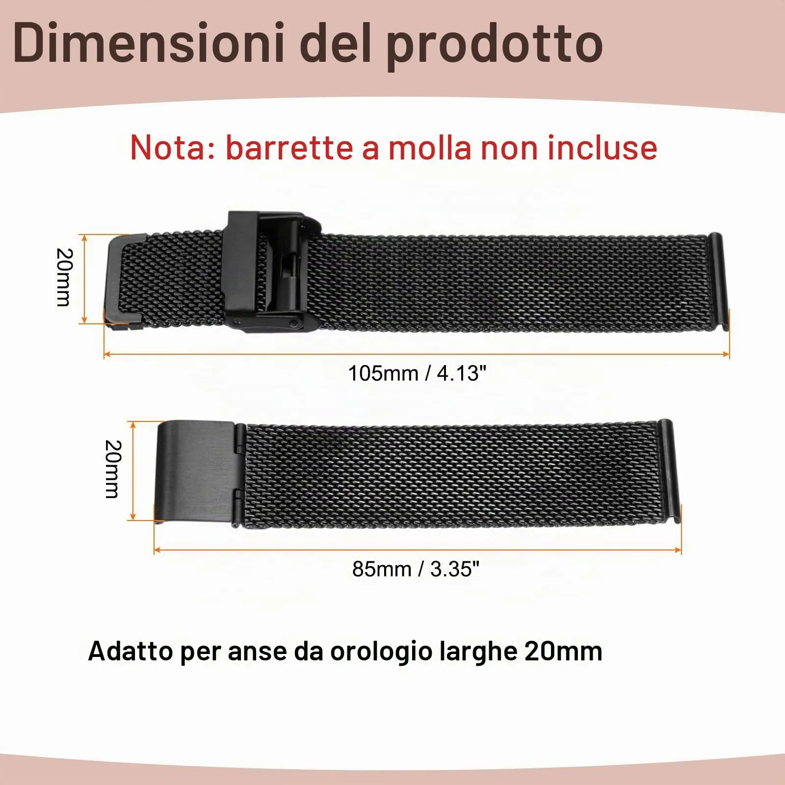 QUARKZMAN Cinturino Orologio in Maglia Acciaio Inossidabile 20mm Cinturini Orologio in Metallo Sgancio Rapido Regolabile Sostitutivo Smartwatch Per Donna, Nero - immagine 2