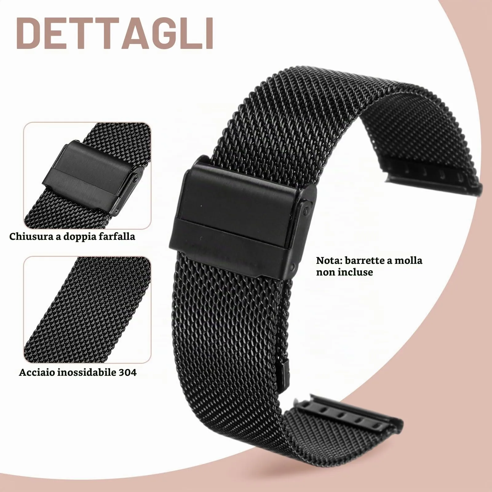 QUARKZMAN Cinturino Orologio in Maglia Acciaio Inossidabile 20mm Cinturini Orologio in Metallo Sgancio Rapido Regolabile Sostitutivo Smartwatch Per Donna, Nero - immagine 3