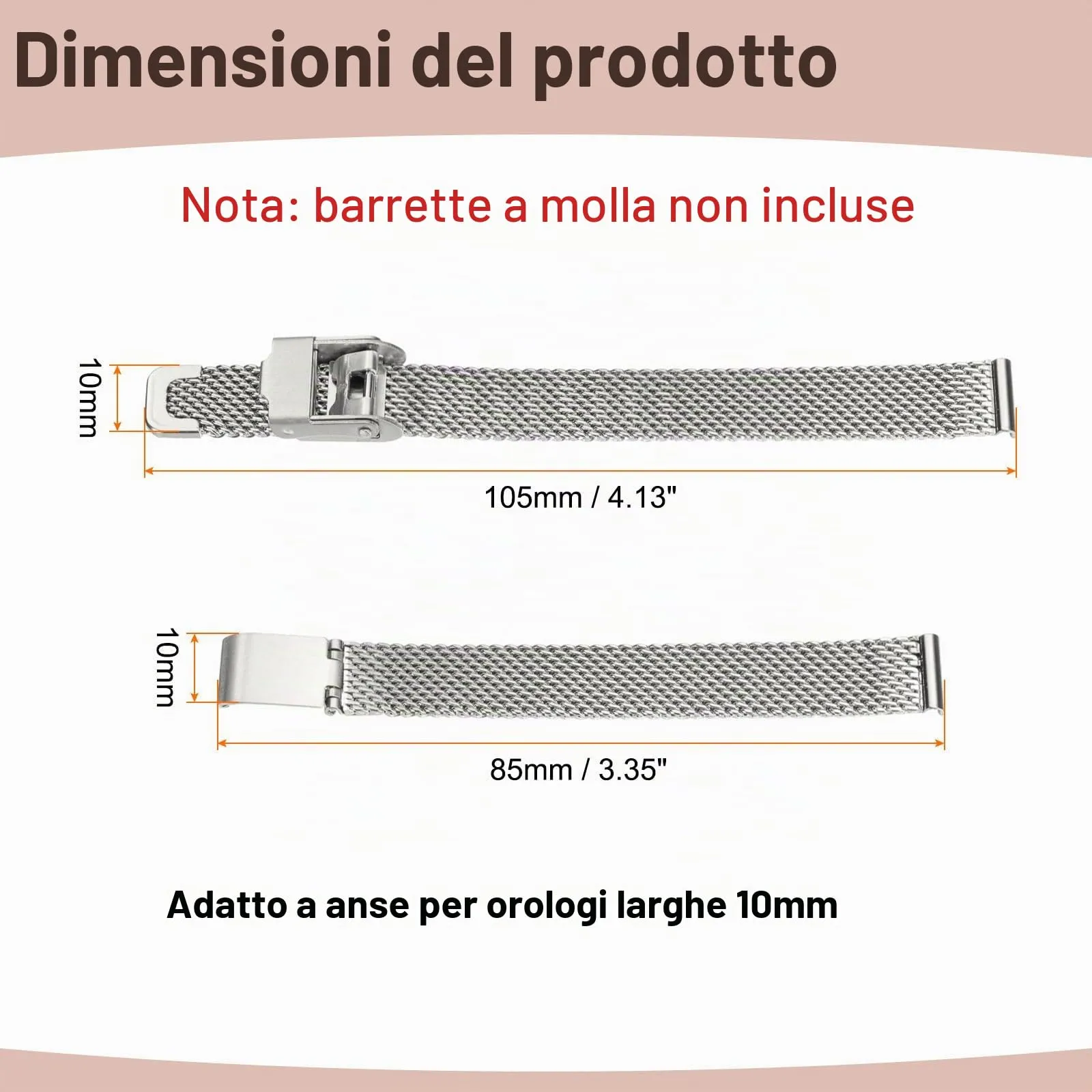 QUARKZMAN Cinturino Orologio in Maglia Acciaio Inossidabile 10mm Cinturini Orologio in Metallo Sgancio Rapido Regolabile Sostitutivo Smartwatch Uomo Donna, Argento - immagine 2
