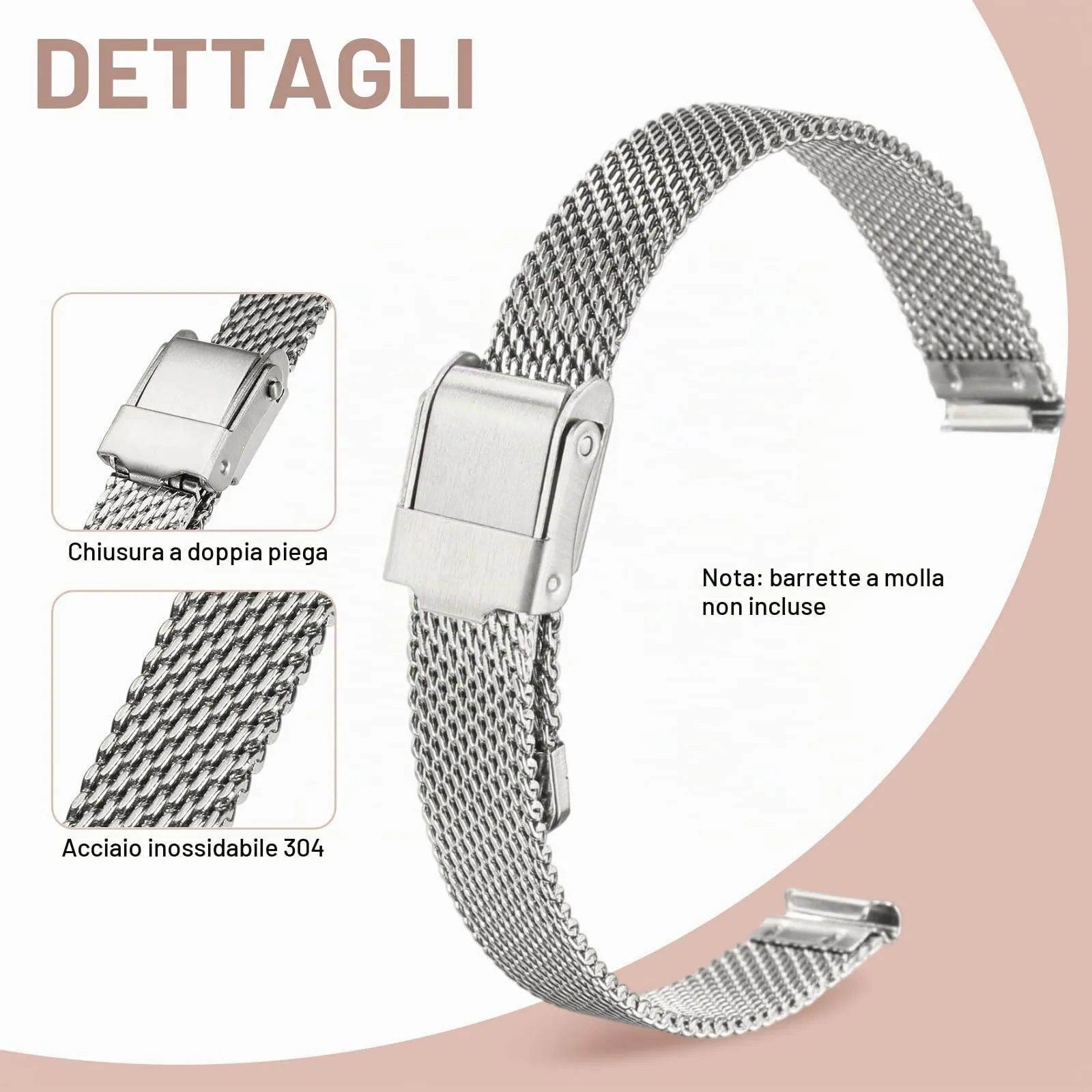 QUARKZMAN Cinturino Orologio in Maglia Acciaio Inossidabile 10mm Cinturini Orologio in Metallo Sgancio Rapido Regolabile Sostitutivo Smartwatch Uomo Donna, Argento - immagine 3