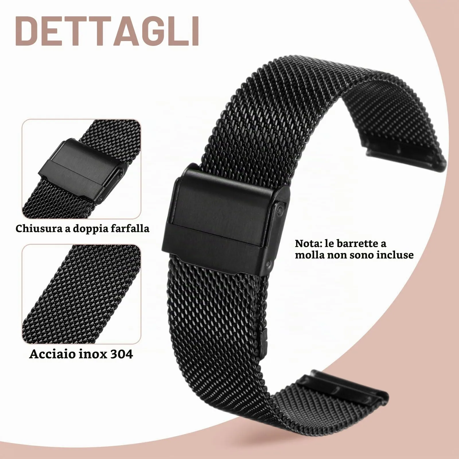 QUARKZMAN Cinturino Orologio in Maglia Acciaio Inossidabile 19mm Cinturini Orologio in Metallo Sgancio Rapido Regolabile Sostitutivo Smartwatch Per Donna, Nero - immagine 3