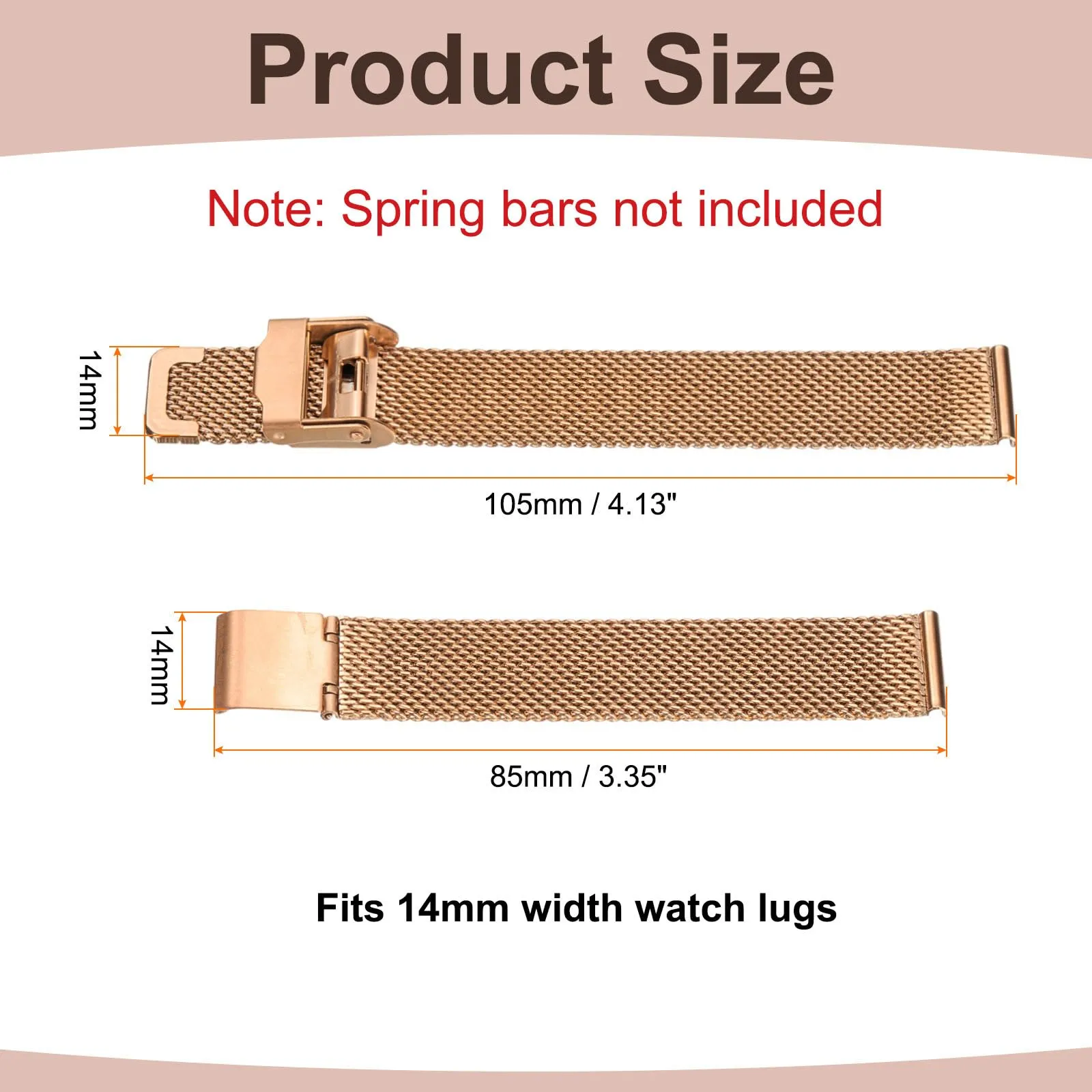 QUARKZMAN Cinturino Orologio in Maglia Acciaio Inossidabile 14mm Cinturini Orologio in Metallo Sgancio Rapido Regolabile Sostitutivo Smartwatch Per Donna, Oro Rosa - immagine 2