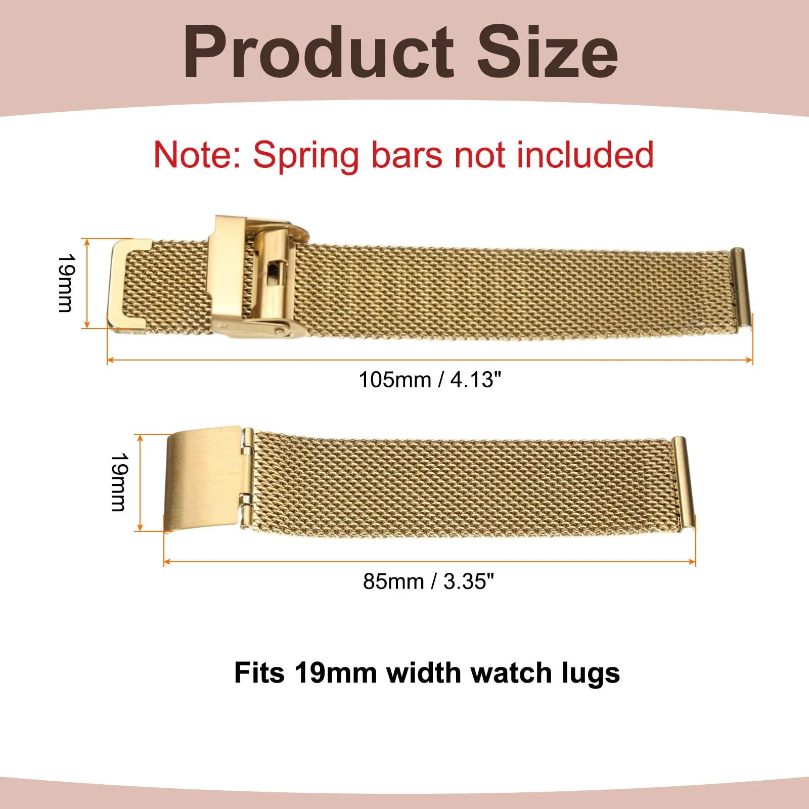 QUARKZMAN Cinturino Orologio in Maglia Acciaio Inossidabile 19mm Cinturini Orologio in Metallo Sgancio Rapido Regolabile Sostitutivo Smartwatch Uomo Donna, Oro - immagine 2