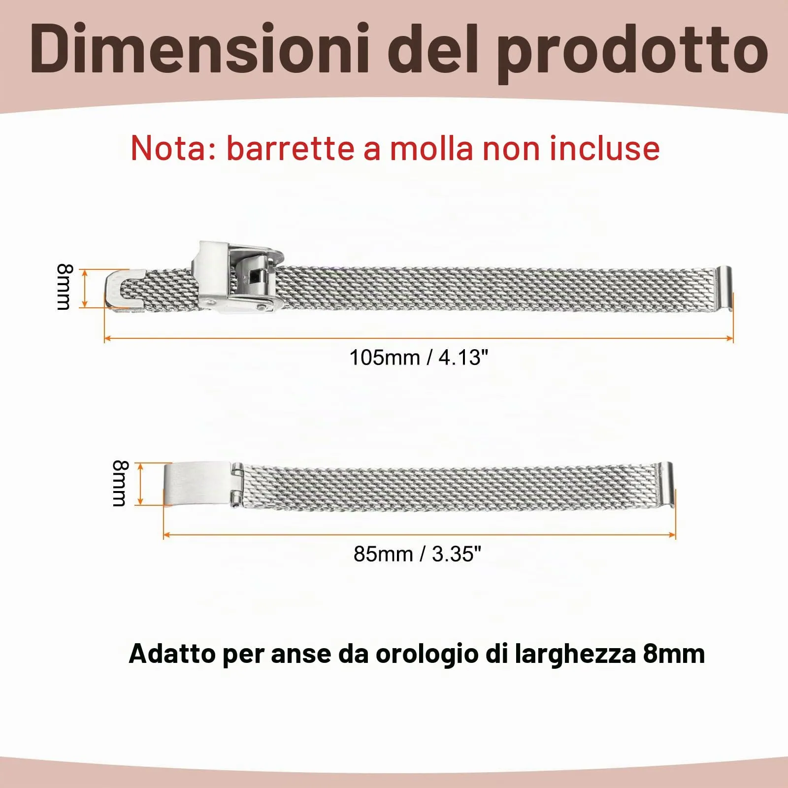 QUARKZMAN Cinturino Orologio in Maglia Acciaio Inossidabile 8mm Cinturini Orologio in Metallo Sgancio Rapido Regolabile Sostitutivo Smartwatch Uomo Donna, Argento - immagine 2