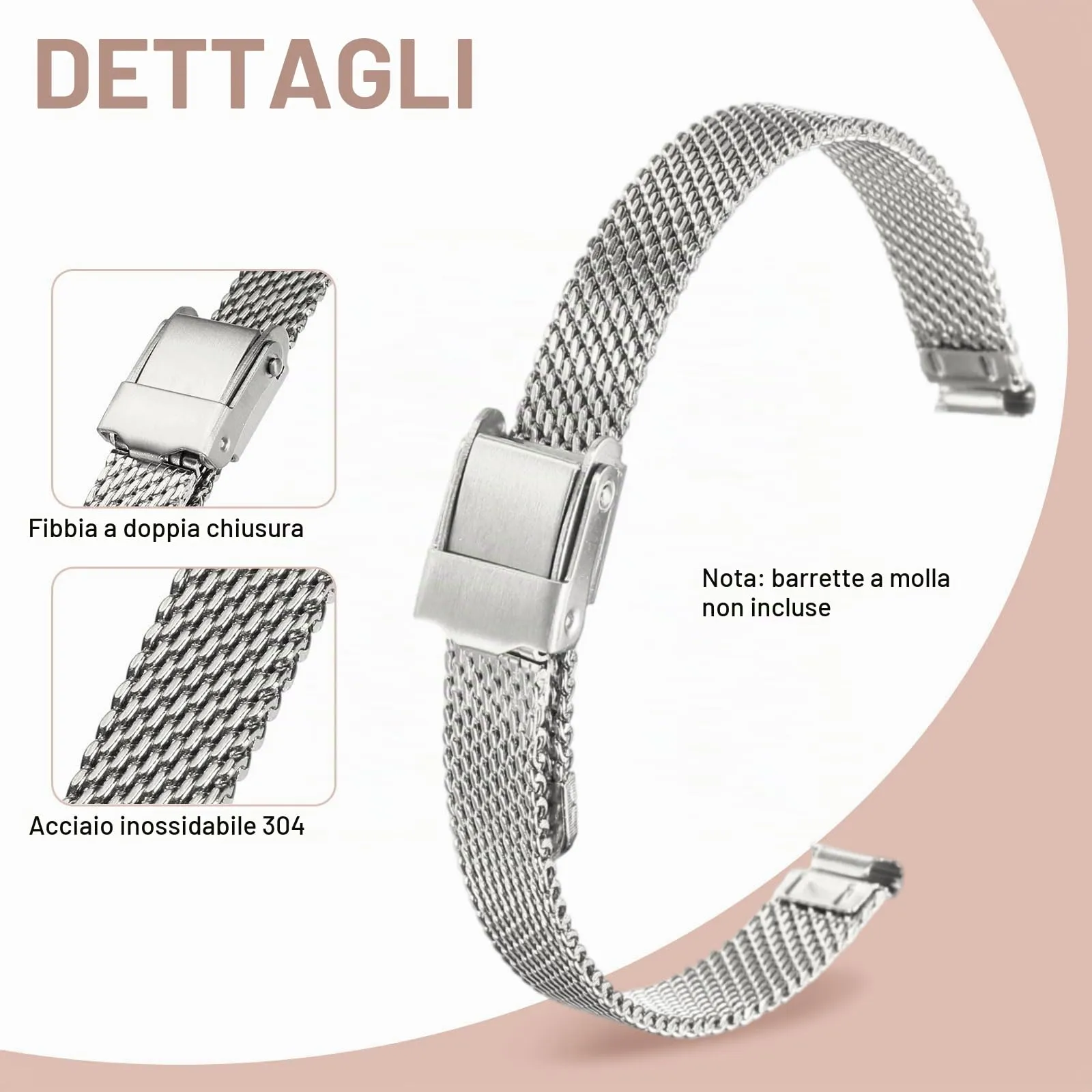 QUARKZMAN Cinturino Orologio in Maglia Acciaio Inossidabile 8mm Cinturini Orologio in Metallo Sgancio Rapido Regolabile Sostitutivo Smartwatch Uomo Donna, Argento - immagine 3