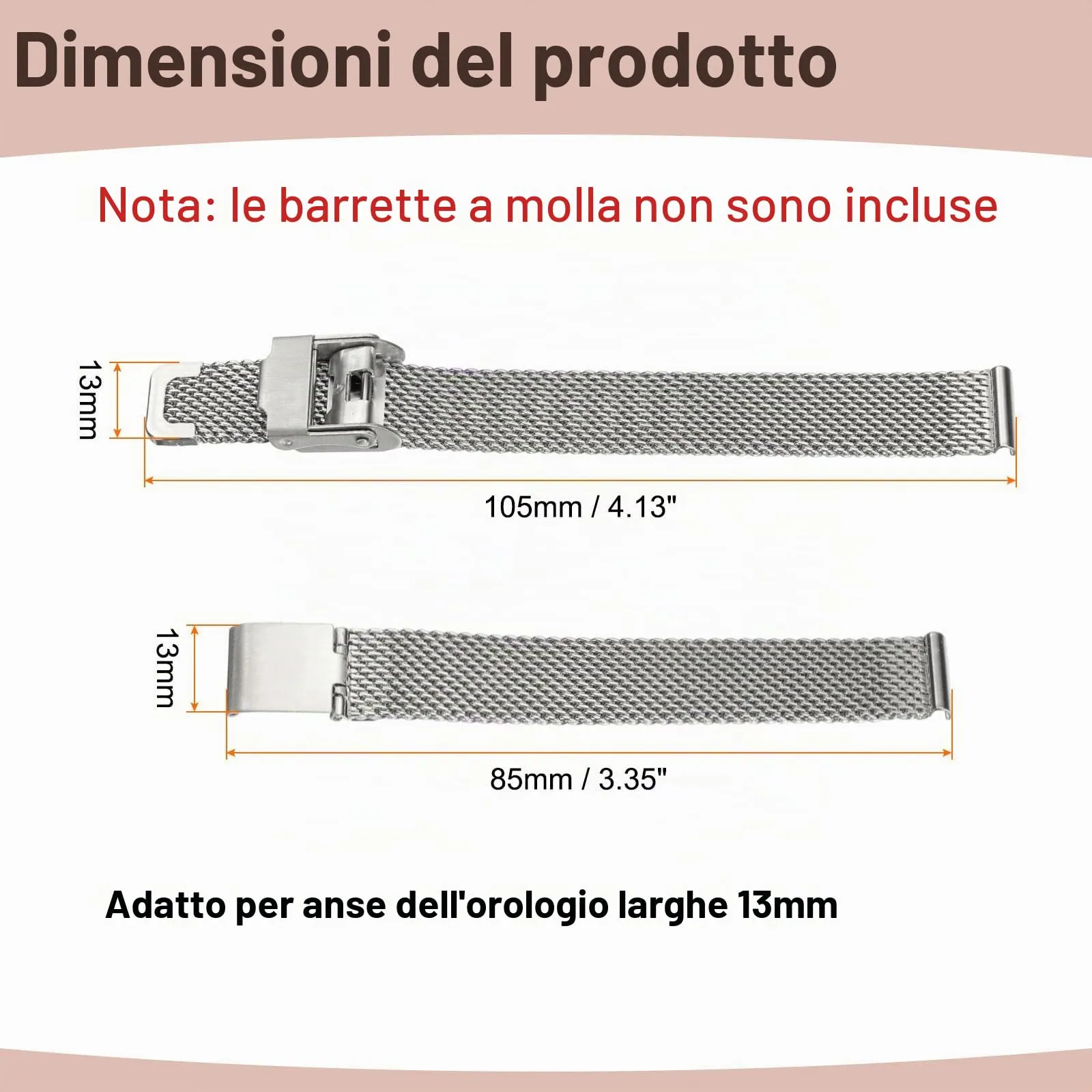 QUARKZMAN Cinturino Orologio in Maglia Acciaio Inossidabile 13mm Cinturini Orologio in Metallo Sgancio Rapido Regolabile Sostitutivo Smartwatch Uomo Donna, Argento - immagine 2