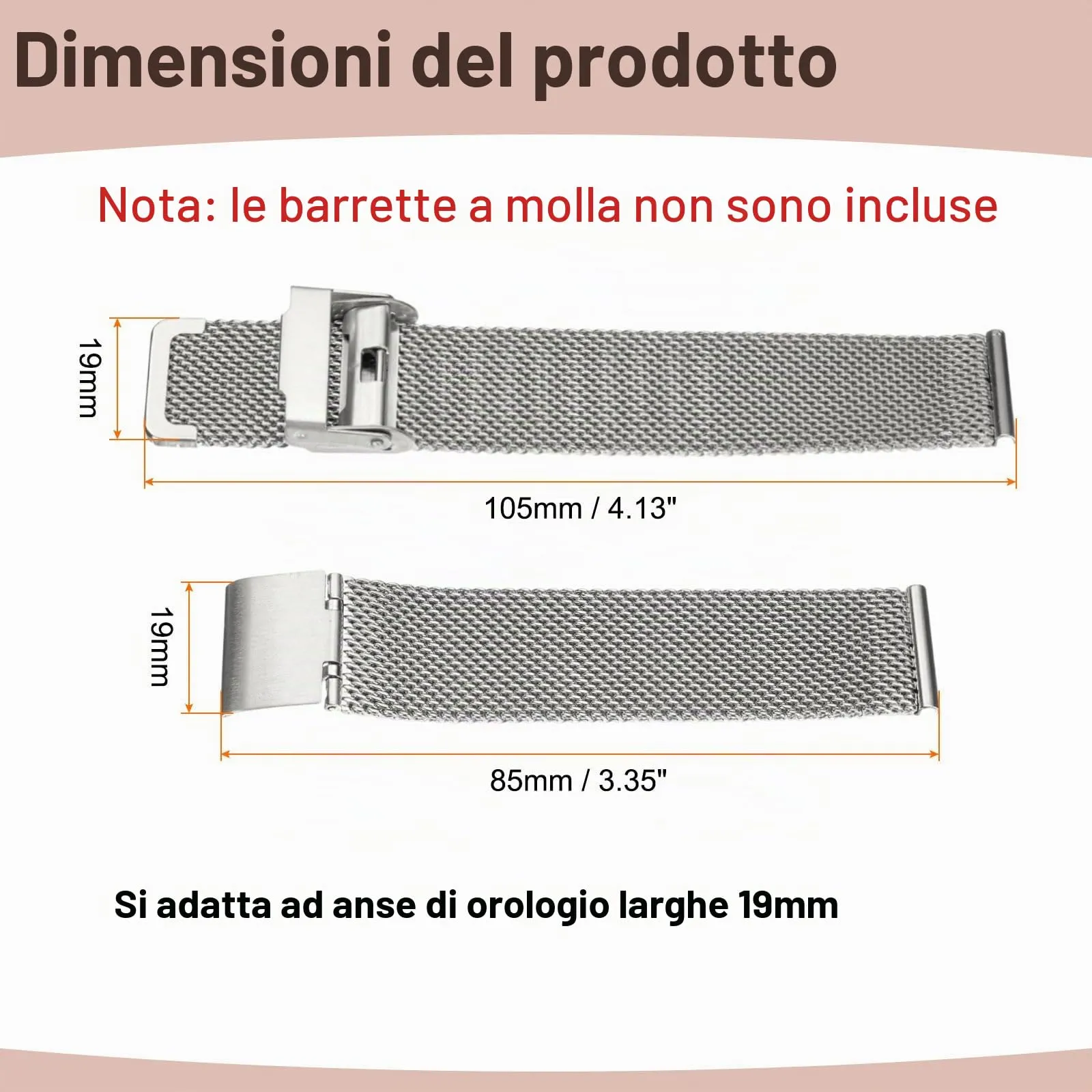 QUARKZMAN Cinturino Orologio in Maglia Acciaio Inossidabile 19mm Cinturini Orologio in Metallo Sgancio Rapido Regolabile Sostitutivo Smartwatch Uomo Donna, Argento - immagine 2