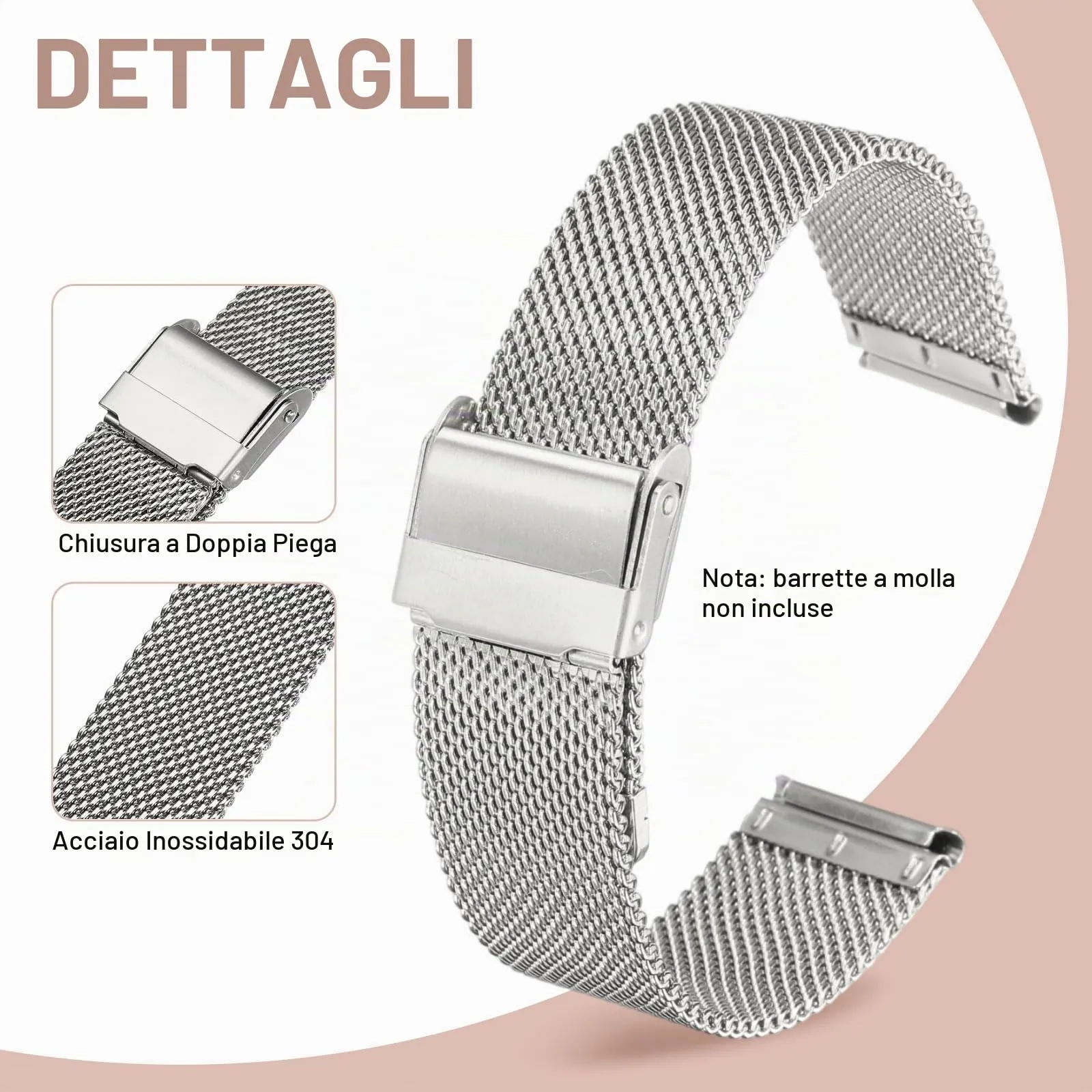 QUARKZMAN Cinturino Orologio in Maglia Acciaio Inossidabile 19mm Cinturini Orologio in Metallo Sgancio Rapido Regolabile Sostitutivo Smartwatch Uomo Donna, Argento - immagine 3