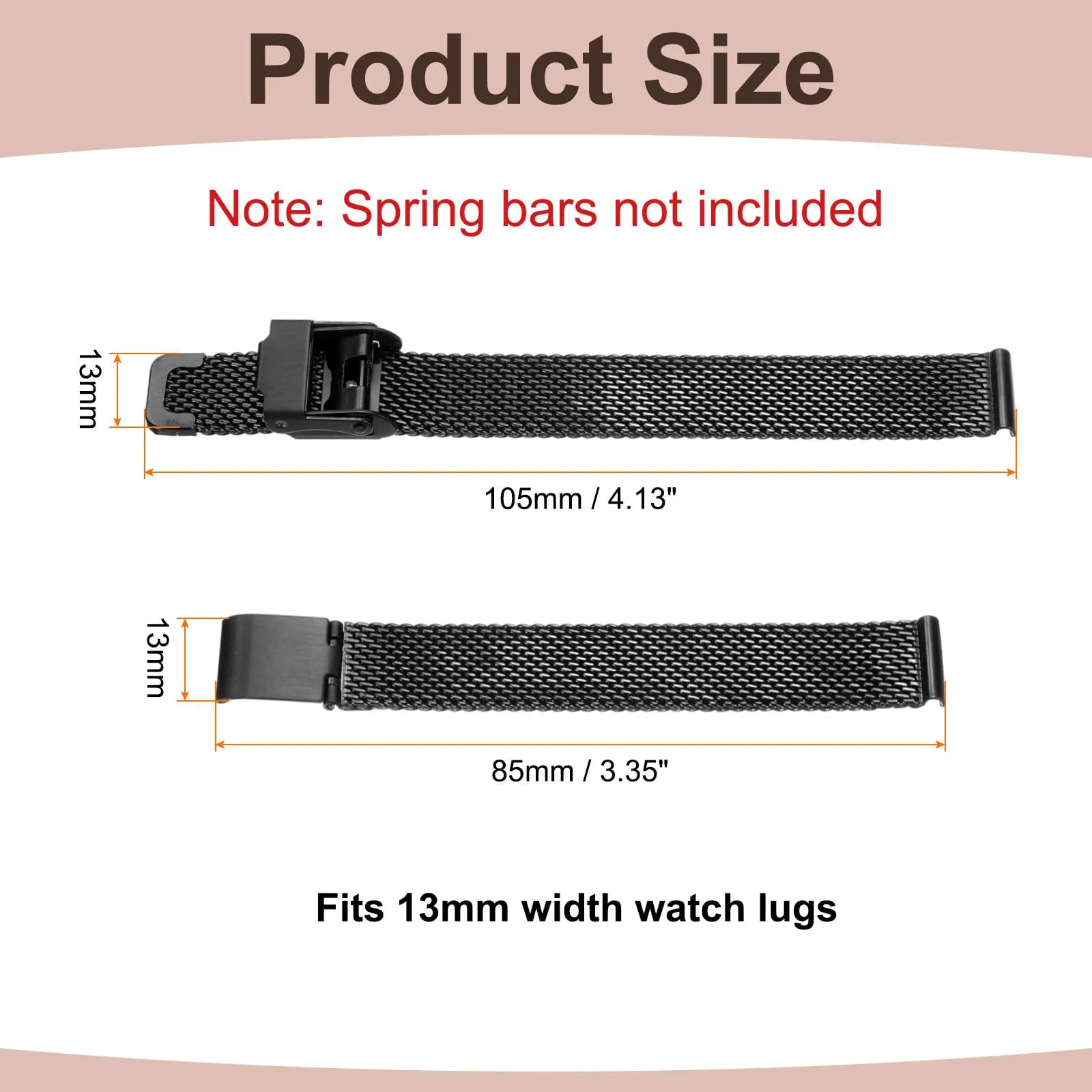 QUARKZMAN Cinturino Orologio in Maglia Acciaio Inossidabile 13mm Cinturini Orologio in Metallo Sgancio Rapido Regolabile Sostitutivo Smartwatch Uomo Donna, Nero - immagine 2