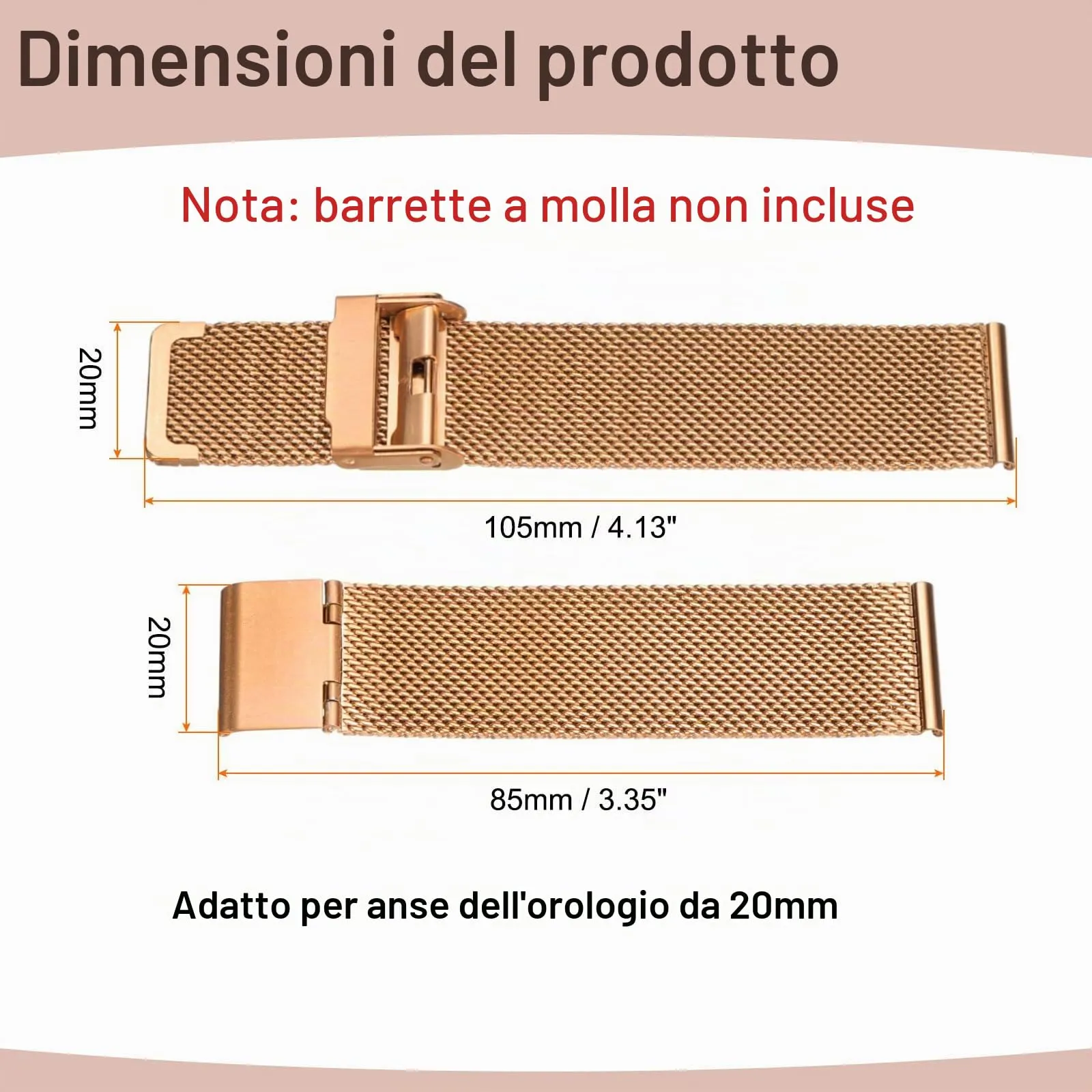QUARKZMAN Cinturino Orologio in Maglia Acciaio Inossidabile 20mm Cinturini Orologio in Metallo Sgancio Rapido Regolabile Sostitutivo Smartwatch Per Donna, Oro Rosa - immagine 2