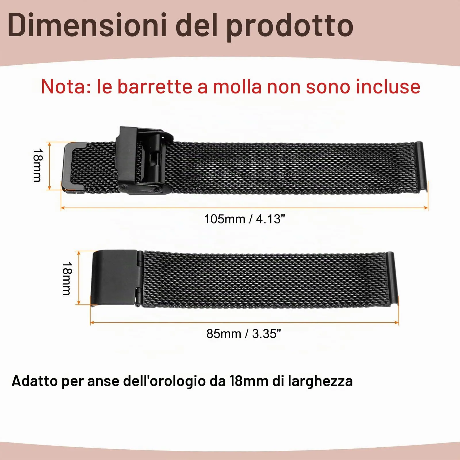 QUARKZMAN Cinturino Orologio in Maglia Acciaio Inossidabile 18mm Cinturini Orologio in Metallo Sgancio Rapido Regolabile Sostitutivo Smartwatch Per Donna, Nero - immagine 2