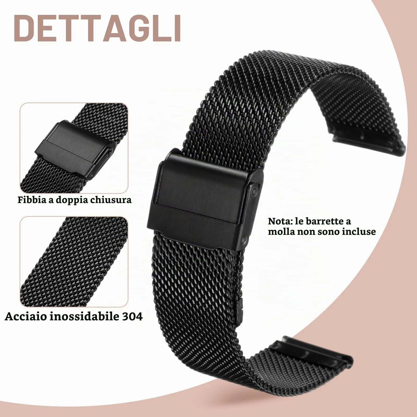 QUARKZMAN Cinturino Orologio in Maglia Acciaio Inossidabile 18mm Cinturini Orologio in Metallo Sgancio Rapido Regolabile Sostitutivo Smartwatch Per Donna, Nero - immagine 3