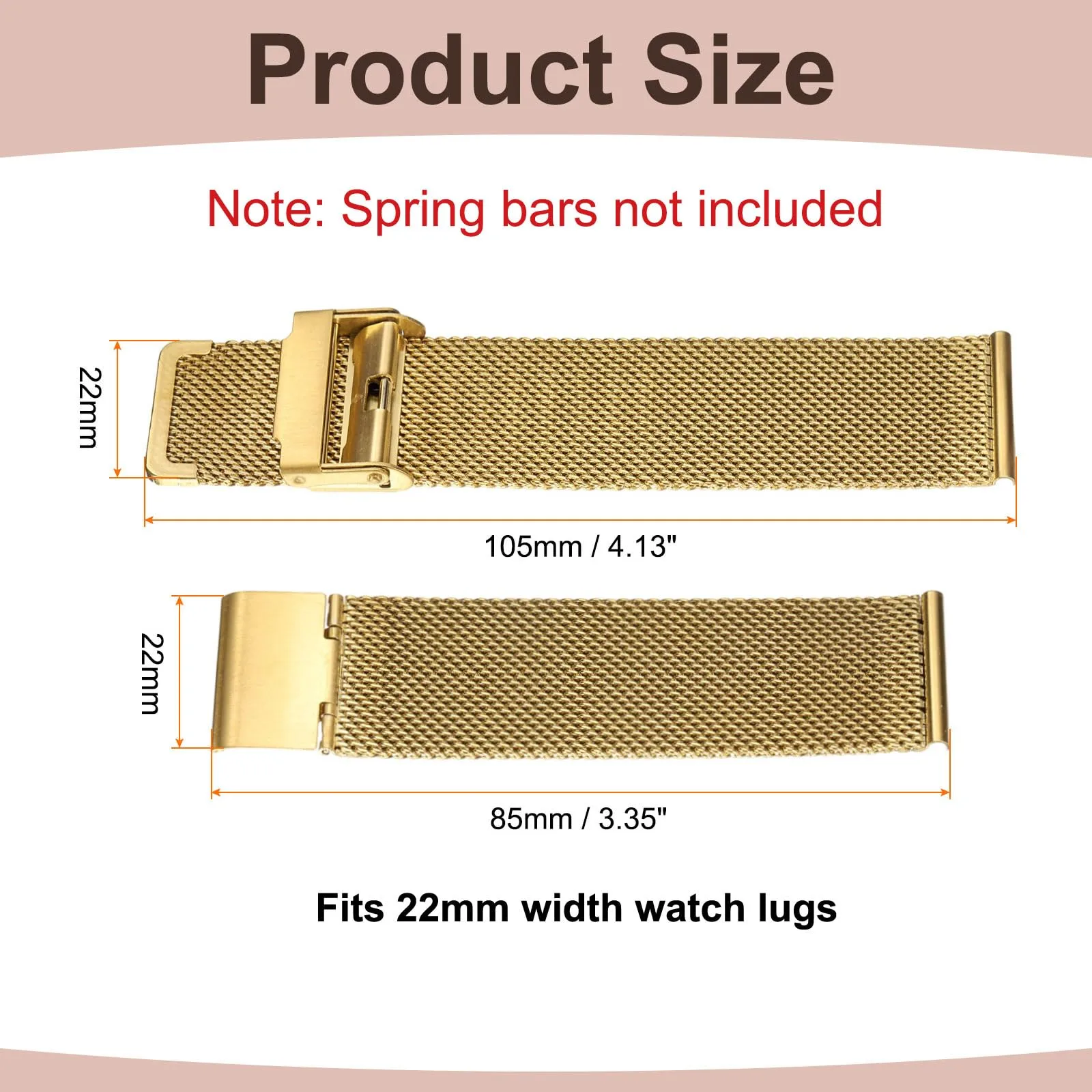QUARKZMAN Cinturino Orologio in Maglia Acciaio Inossidabile 22mm Cinturini Orologio in Metallo Sgancio Rapido Regolabile Sostitutivo Smartwatch Uomo Donna, Oro - immagine 2