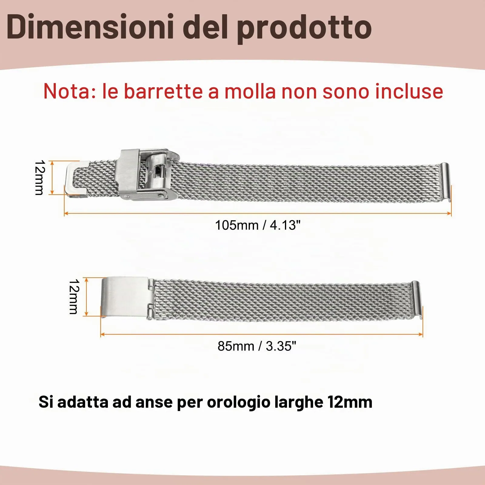QUARKZMAN Cinturino Orologio in Maglia Acciaio Inossidabile 12mm Cinturini Orologio in Metallo Sgancio Rapido Regolabile Sostitutivo Smartwatch Uomo Donna, Argento - immagine 2