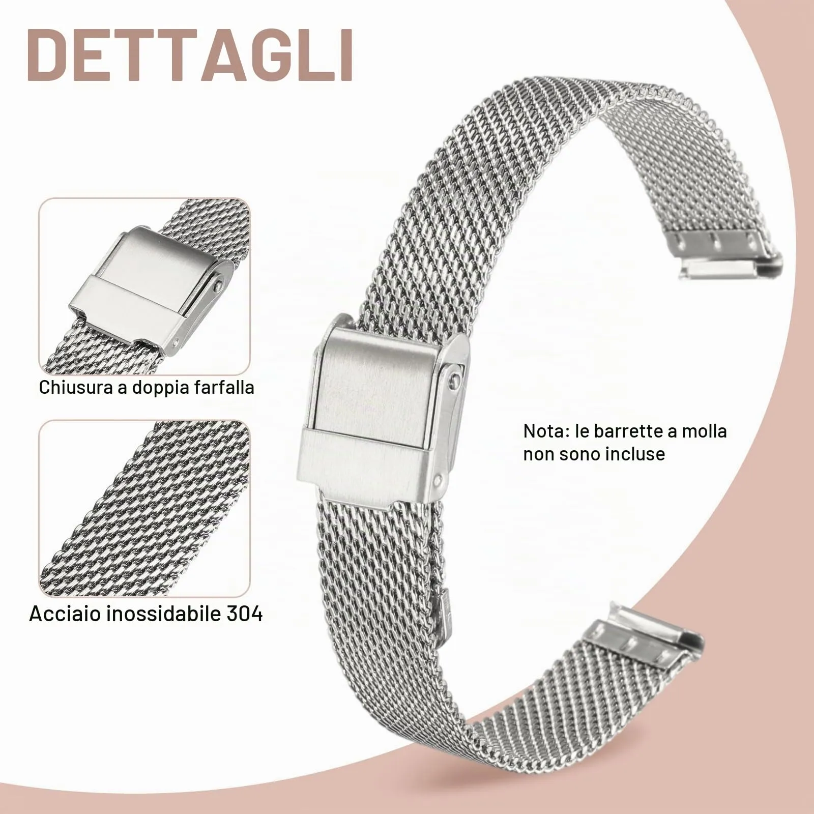 QUARKZMAN Cinturino Orologio in Maglia Acciaio Inossidabile 12mm Cinturini Orologio in Metallo Sgancio Rapido Regolabile Sostitutivo Smartwatch Uomo Donna, Argento - immagine 3