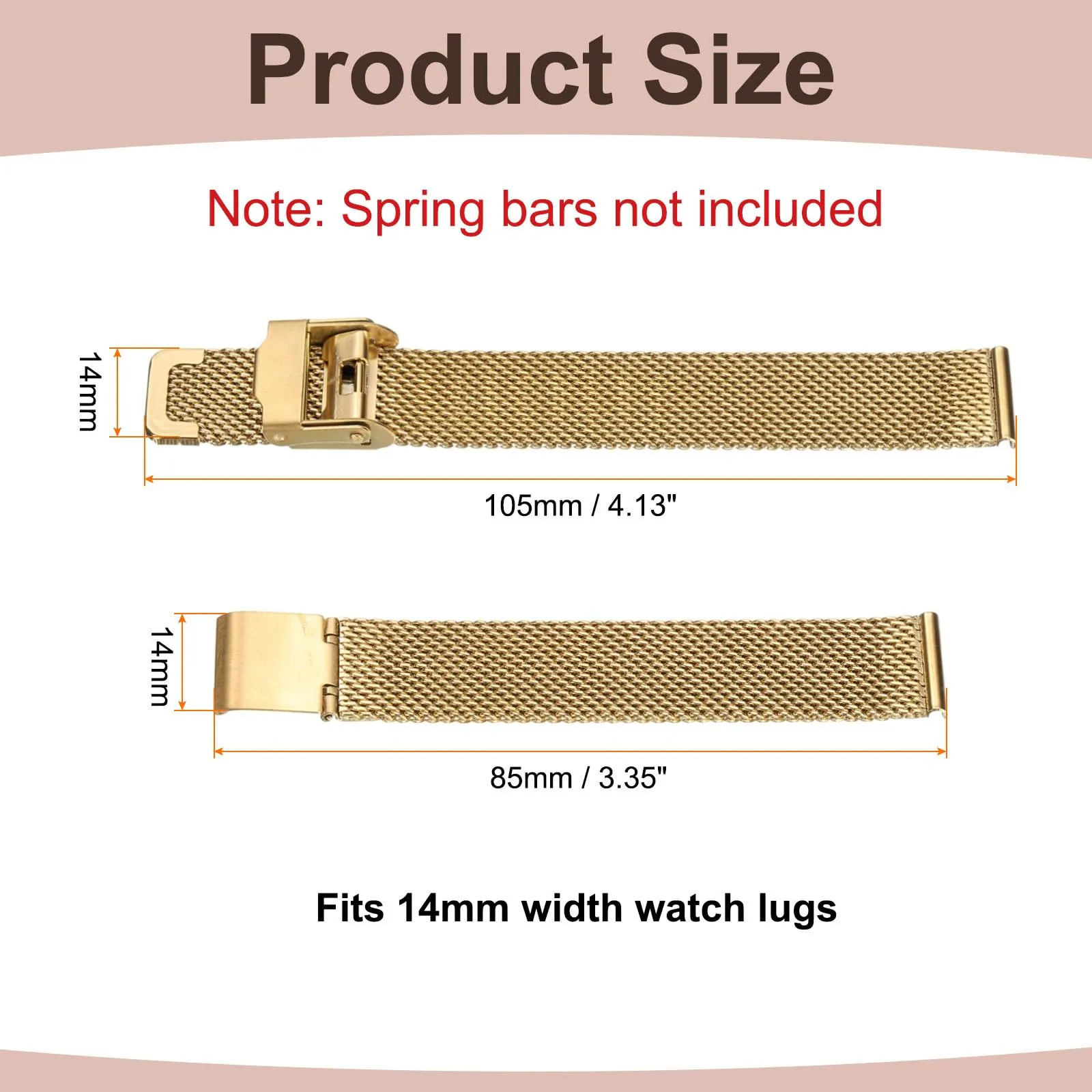 QUARKZMAN Cinturino Orologio in Maglia Acciaio Inossidabile 14mm Cinturini Orologio in Metallo Sgancio Rapido Regolabile Sostitutivo Smartwatch Uomo Donna, Oro - immagine 2