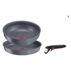 Set padelle 3 pz ( d. 24; 28 cm ) alluminio antiaderente manico amovibile INGENIO MINERALIS Grigio pietra 012164600103 - immagine 1