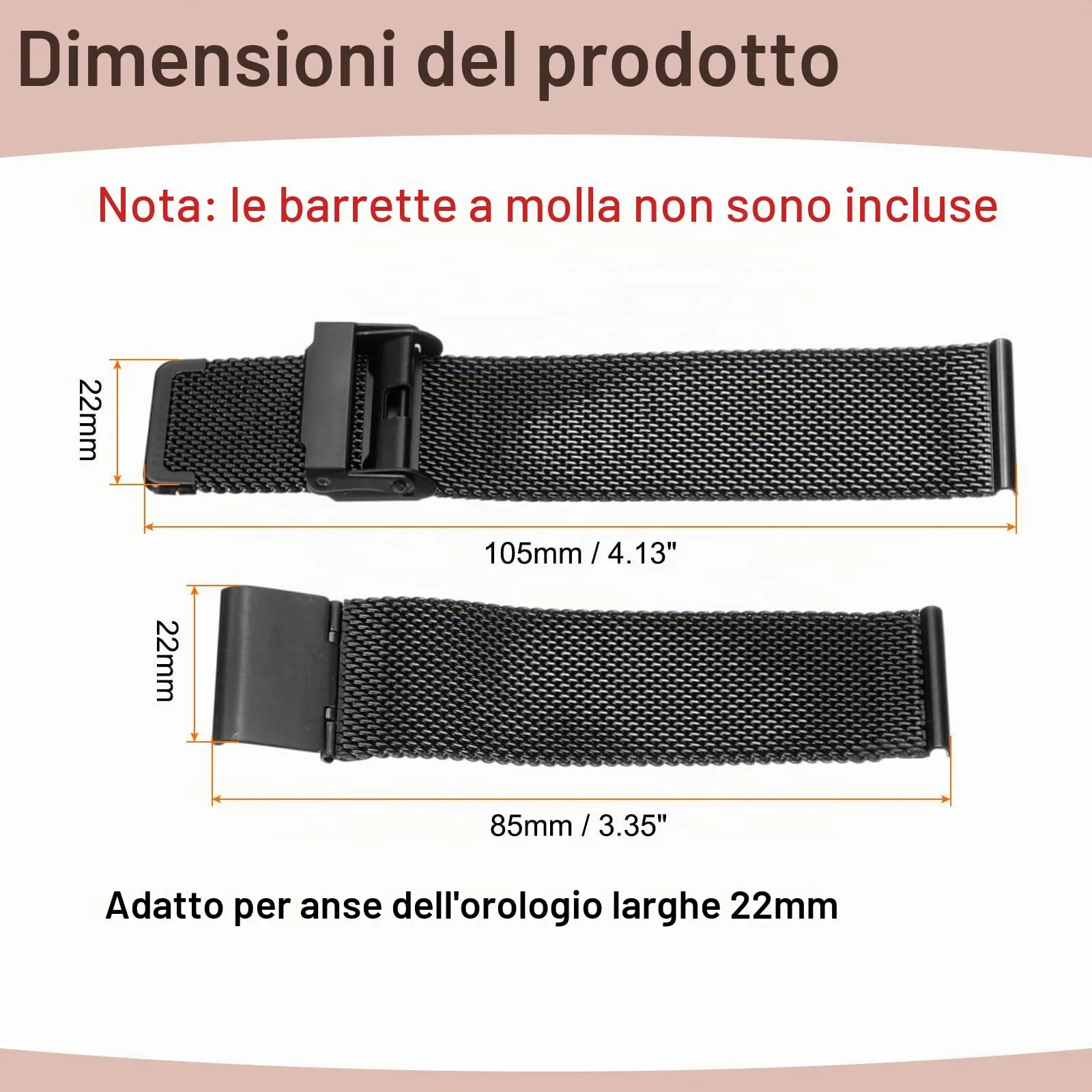 QUARKZMAN Cinturino Orologio in Maglia Acciaio Inossidabile 22mm Cinturini Orologio in Metallo Sgancio Rapido Regolabile Sostitutivo Smartwatch Per Donna, Nero - immagine 2