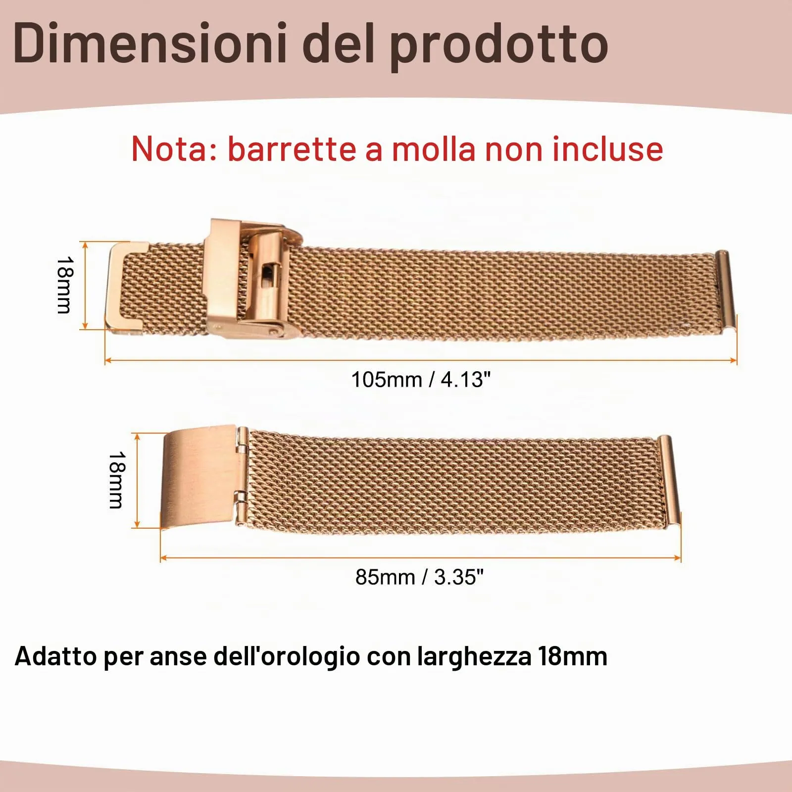 QUARKZMAN Cinturino Orologio in Maglia Acciaio Inossidabile 18mm Cinturini Orologio in Metallo Sgancio Rapido Regolabile Sostitutivo Smartwatch Per Donna, Oro Rosa - immagine 2