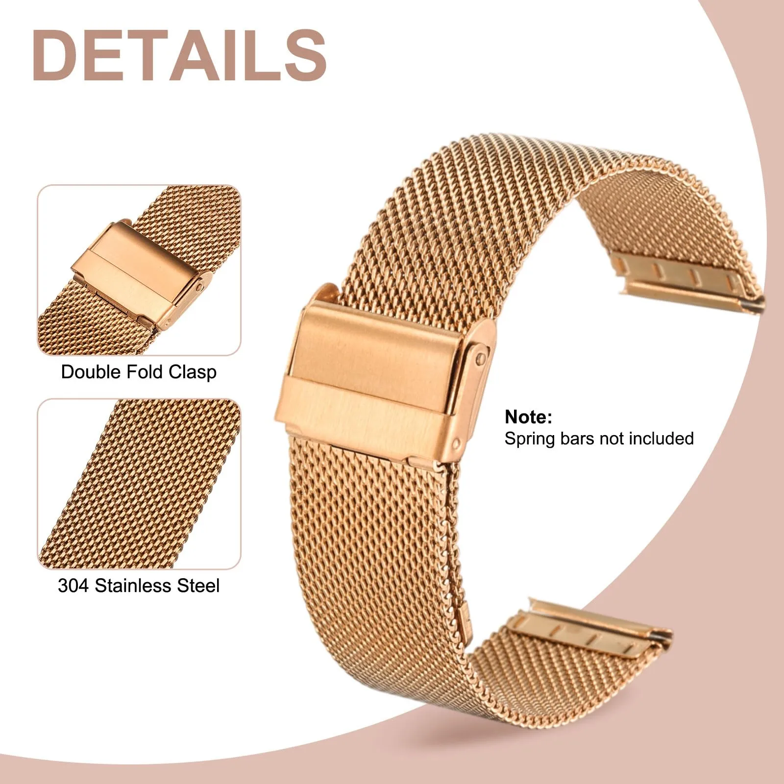 QUARKZMAN Cinturino Orologio in Maglia Acciaio Inossidabile 21mm Cinturini Orologio in Metallo Sgancio Rapido Regolabile Sostitutivo Smartwatch Per Donna, Oro Rosa - immagine 3