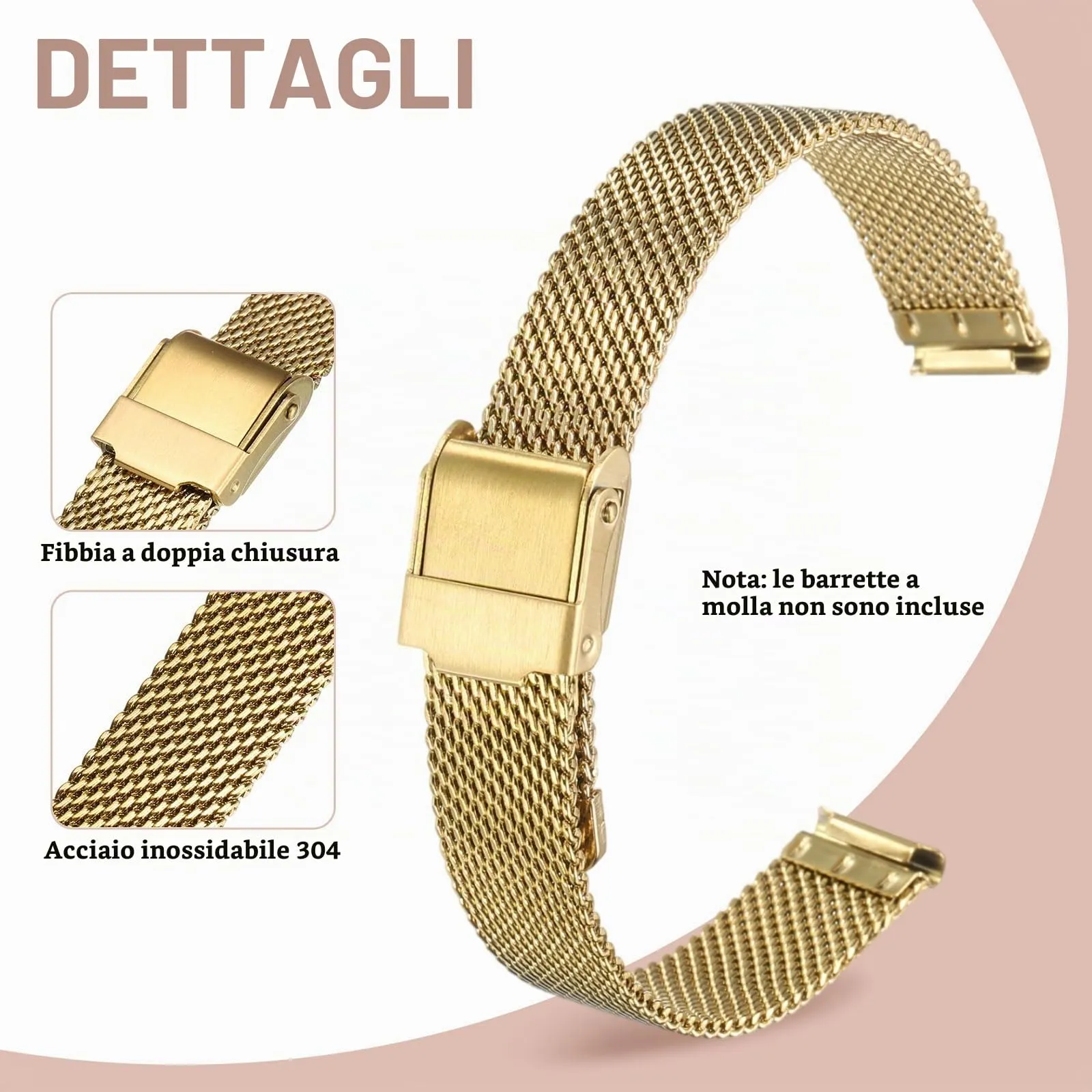 QUARKZMAN Cinturino Orologio in Maglia Acciaio Inossidabile 12mm Cinturini Orologio in Metallo Sgancio Rapido Regolabile Sostitutivo Smartwatch Uomo Donna, Oro - immagine 3