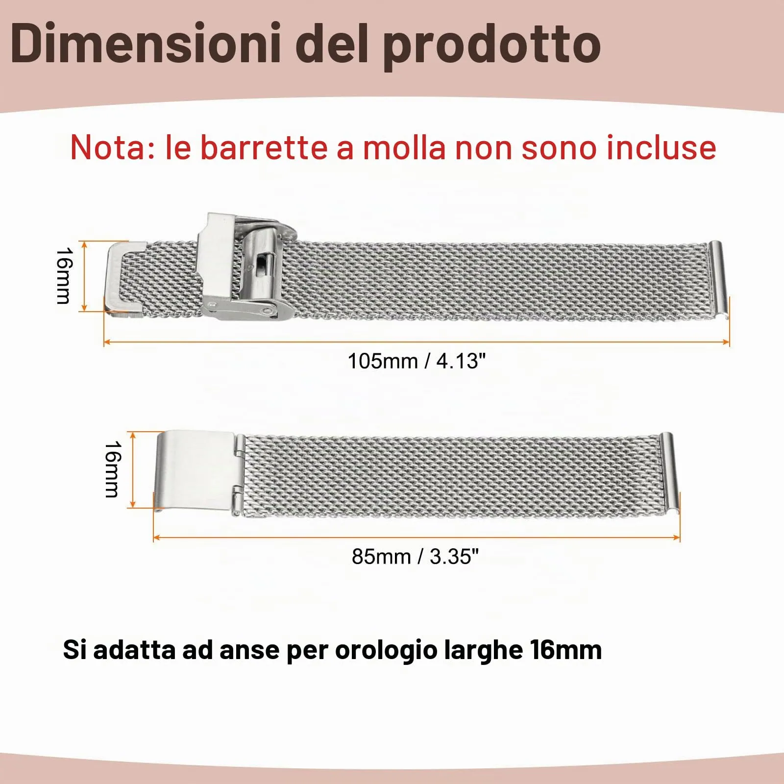 QUARKZMAN Cinturino Orologio in Maglia Acciaio Inossidabile 16mm Cinturini Orologio in Metallo Sgancio Rapido Regolabile Sostitutivo Smartwatch Uomo Donna, Argento - immagine 2