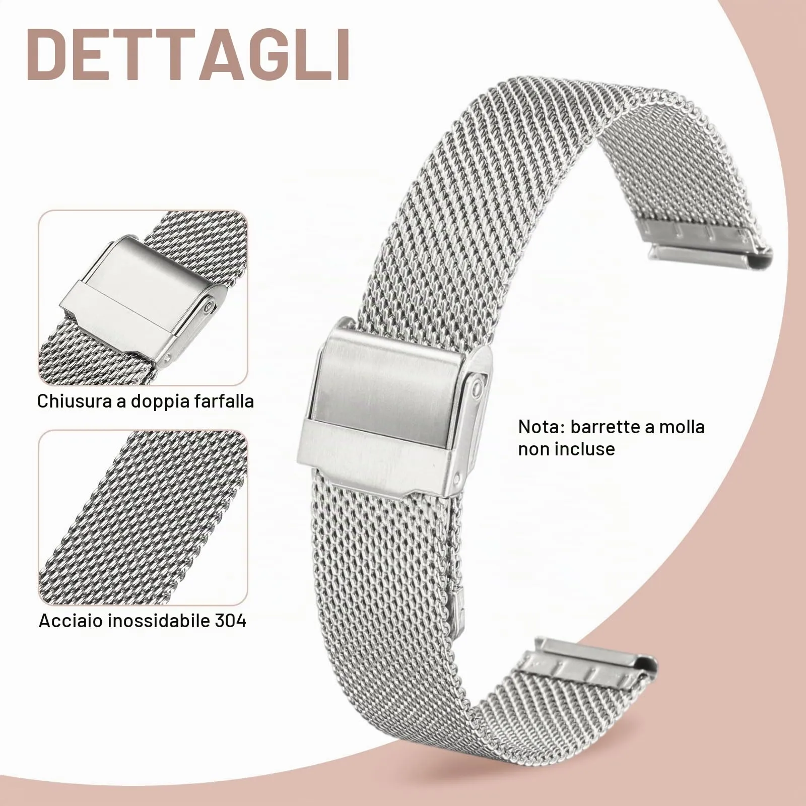 QUARKZMAN Cinturino Orologio in Maglia Acciaio Inossidabile 16mm Cinturini Orologio in Metallo Sgancio Rapido Regolabile Sostitutivo Smartwatch Uomo Donna, Argento - immagine 3